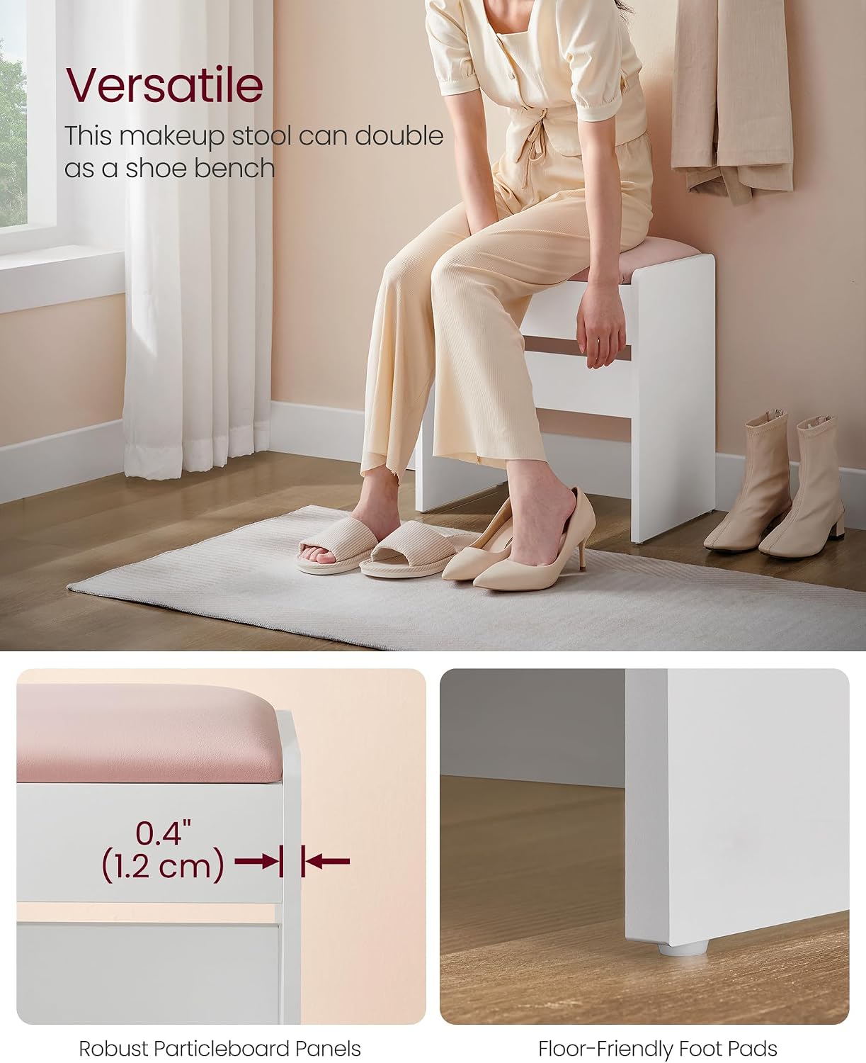 Thumbnail 3 de VASAGLE Dressing Table Stool, Velvet Upholstered Makeup Stool – KAILYN Collection, RDS001W02