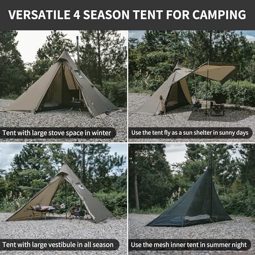 Thumbnail 8 de Naturehike Tienda de campaña piramidal para 2–6 personas con estufa, resistente al viento y al agua
