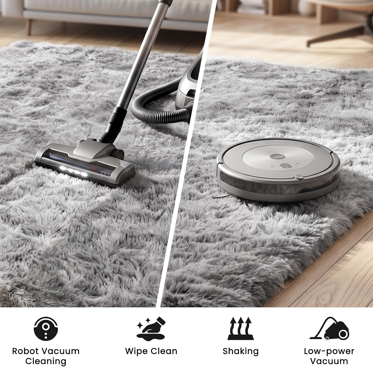 Thumbnail 6 de Sour Lemon Rugs Living Room Shaggy Rug 160x230cm in Grey – Washable Anti-Slip Soft Floor Carpet