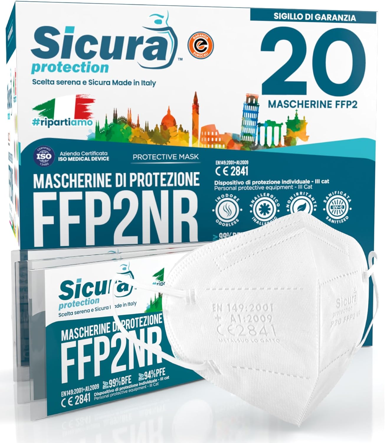 Detalle de SICURA Mascherine FFP2 20x CE Italia