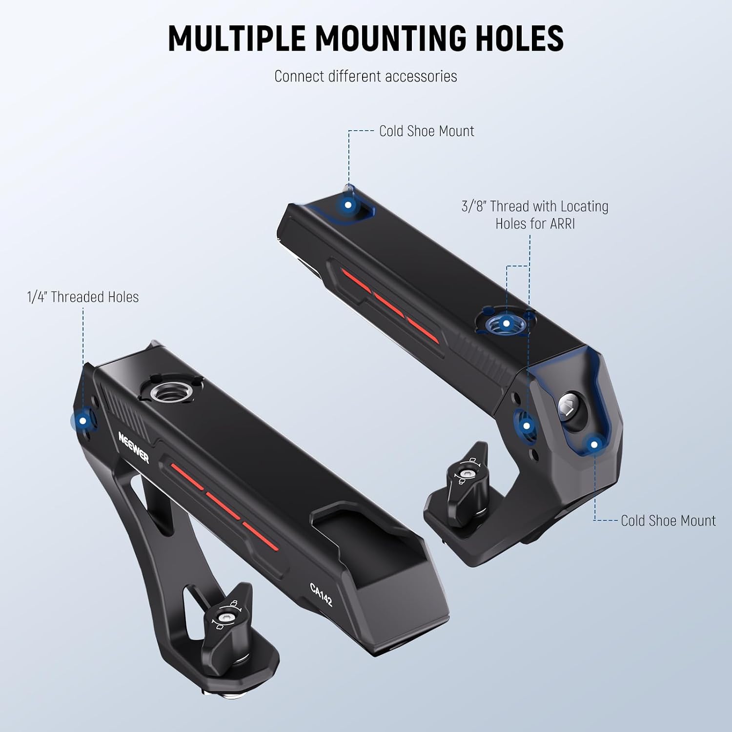 Detalle 2 de NEEWER BASIC leichter Kamera-Obergriff mit 3/8" ARRI-Pin, 1/4" & 3/8" Gewinden (CA142)