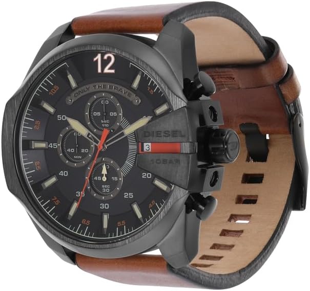 Thumbnail 2 de Diesel Mega Chief Series – Montre homme chrono, boîtier 51 mm, cadran noir et bracelet cuir marron