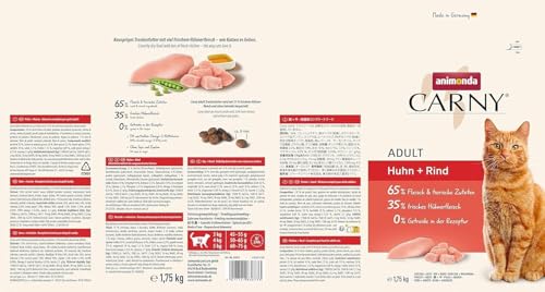 Detalle de Animonda Carny Adult Katzen Trockenfutter Huhn und Rind – Ausgewogene Ernährung für erwachsene Katzen