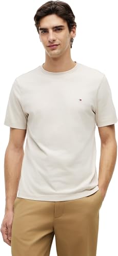 Detalle de Tommy Hilfiger Herren T-Shirt Kurzarm Seasonal Solid Tee mit Rundhalsausschnitt, Elfenbein (Newsprint), XL
