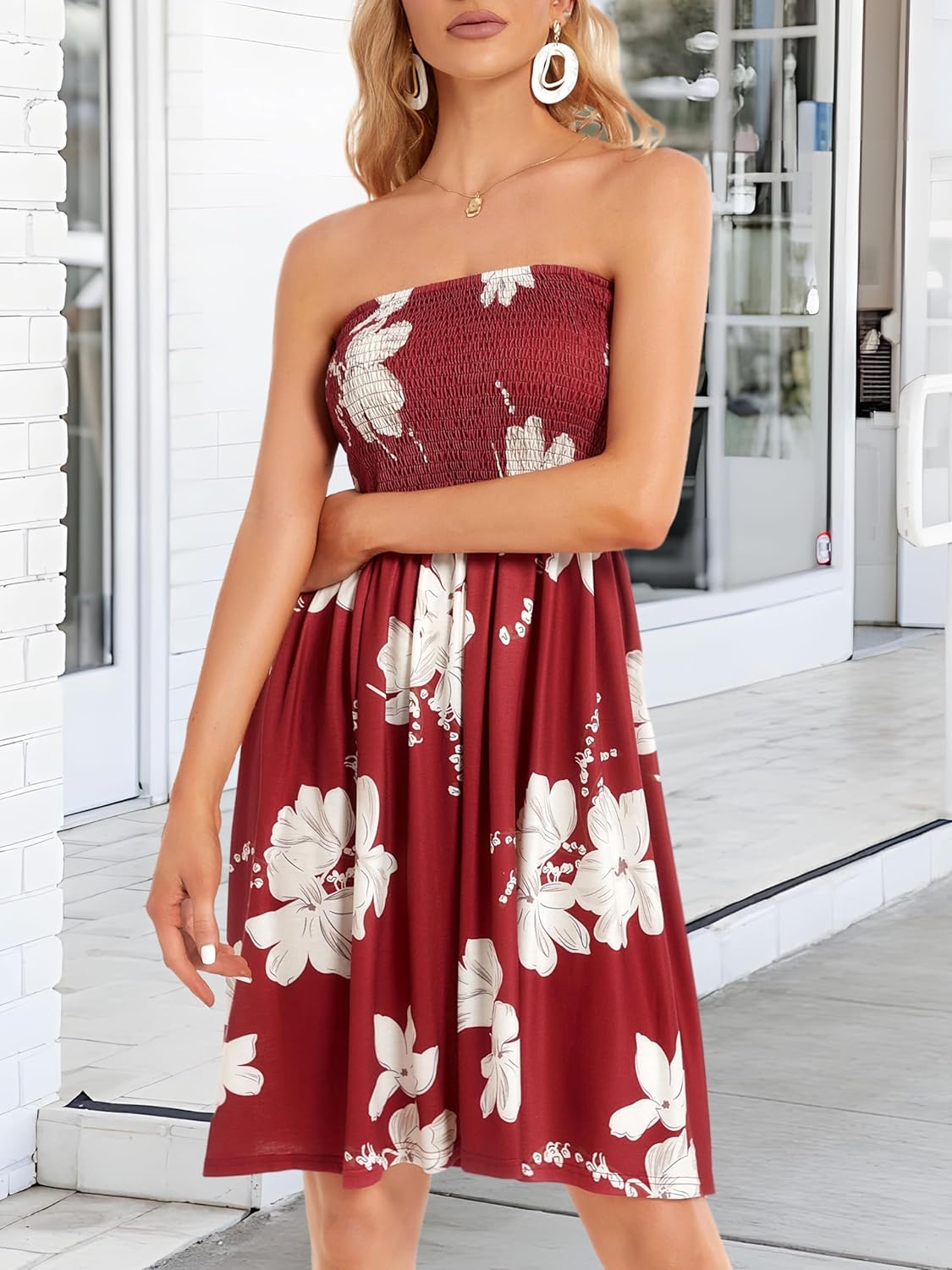 Thumbnail 5 de CHICGAL Summer Dresses for Women Beach Cover Ups Strapless Boho Floral Print Sundress