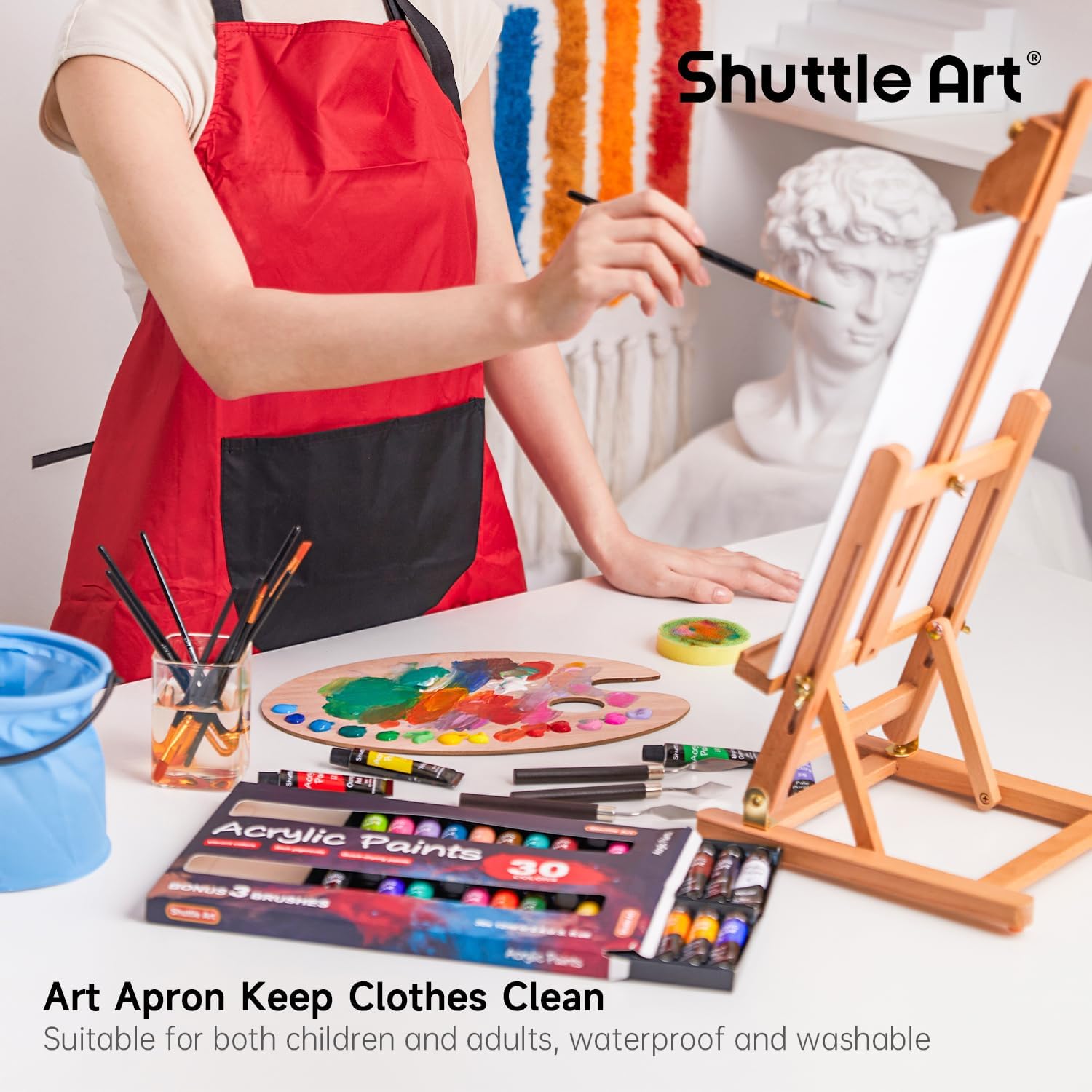 Thumbnail 6 de Shuttle Art 66 Pack Acrylic Paint Set with Wooden Easel, Canvas and Brushes