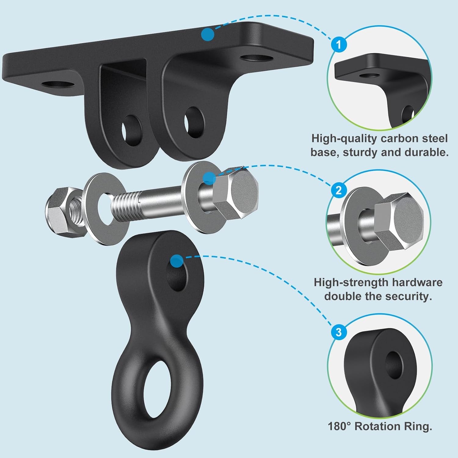 Thumbnail 2 de Dolibest 2pcs Swing Hanger: Heavy-Duty Ceiling Brackets for Beams with 180° Swivel Carabiners