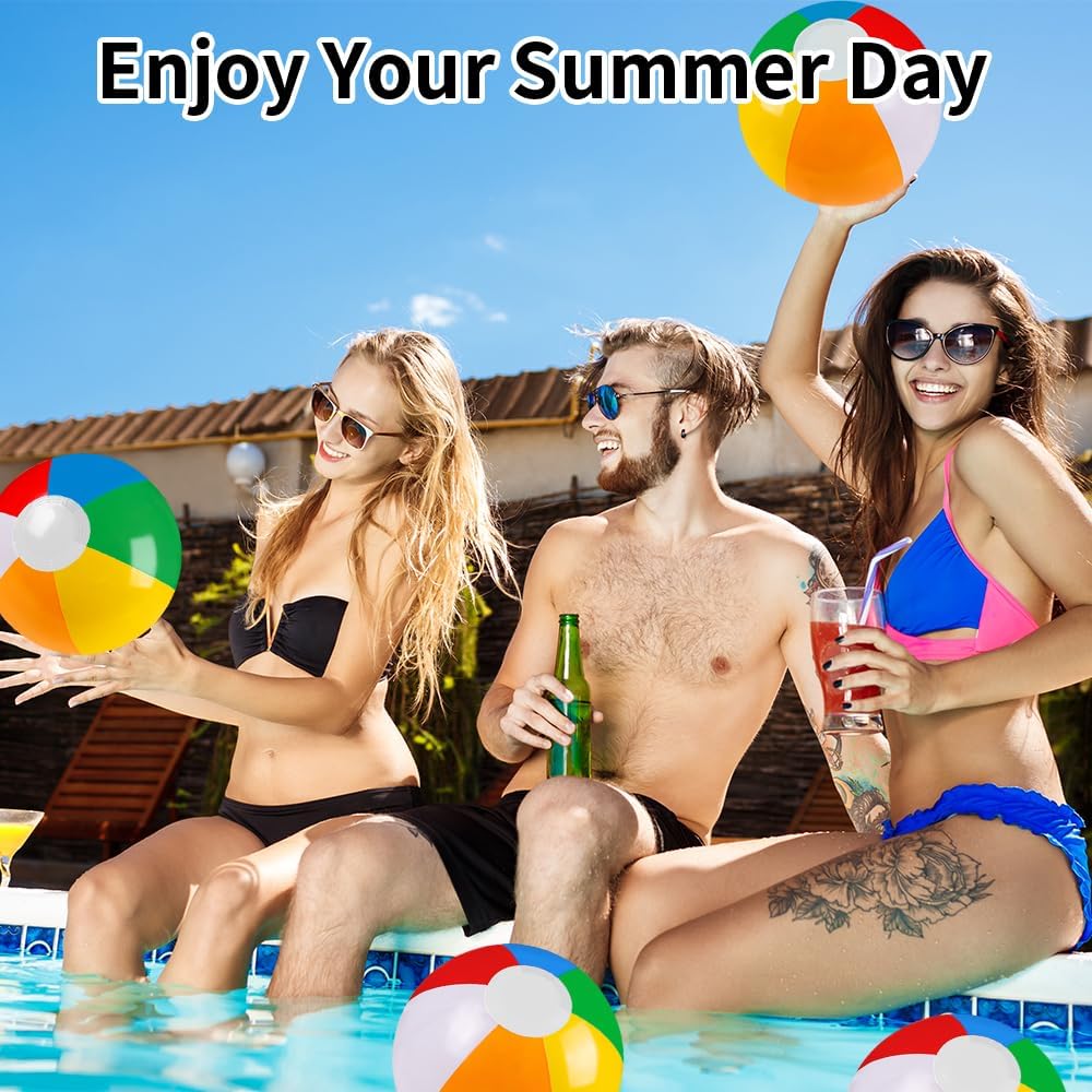 Detalle 2 de Vellibring 12" Summer Inflatable Beach Balls (Bulk Set of 24) for Pool & Beach Games