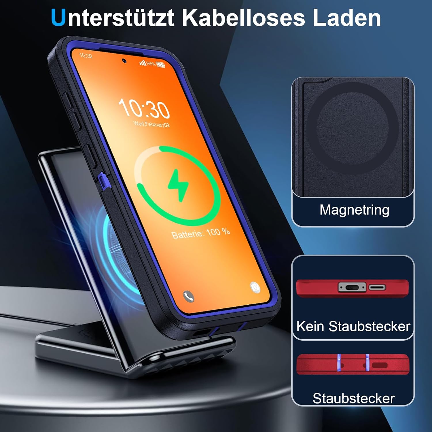 Thumbnail 4 de Giyer Handyhülle für Samsung Galaxy A54 5G – 360° stoßfest mit Displayschutz, Schutzfolie & Magnetring (Blau)