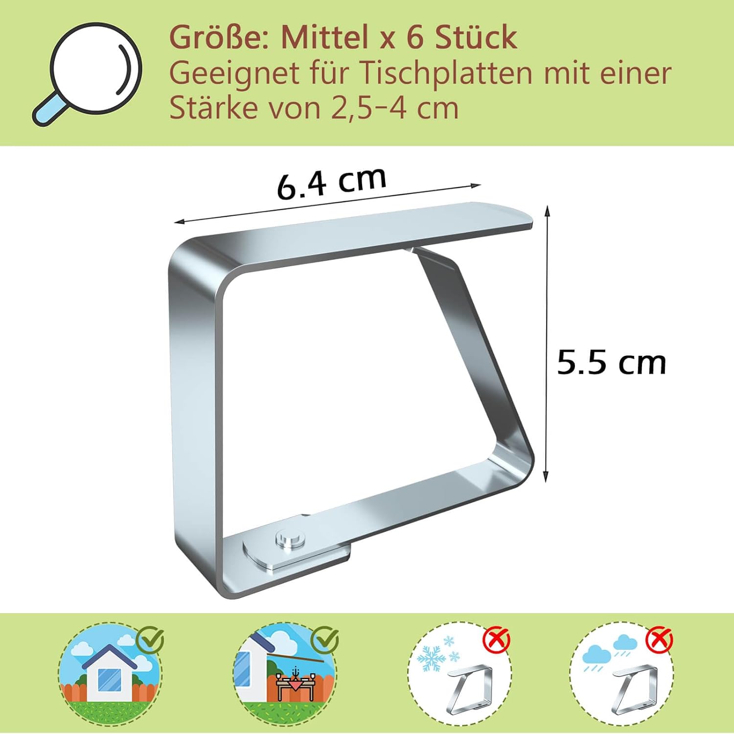 Thumbnail 1 de Blooven Tischtuchklammern aus Edelstahl (6 Stück) für Tischplatten 2,5–4 cm