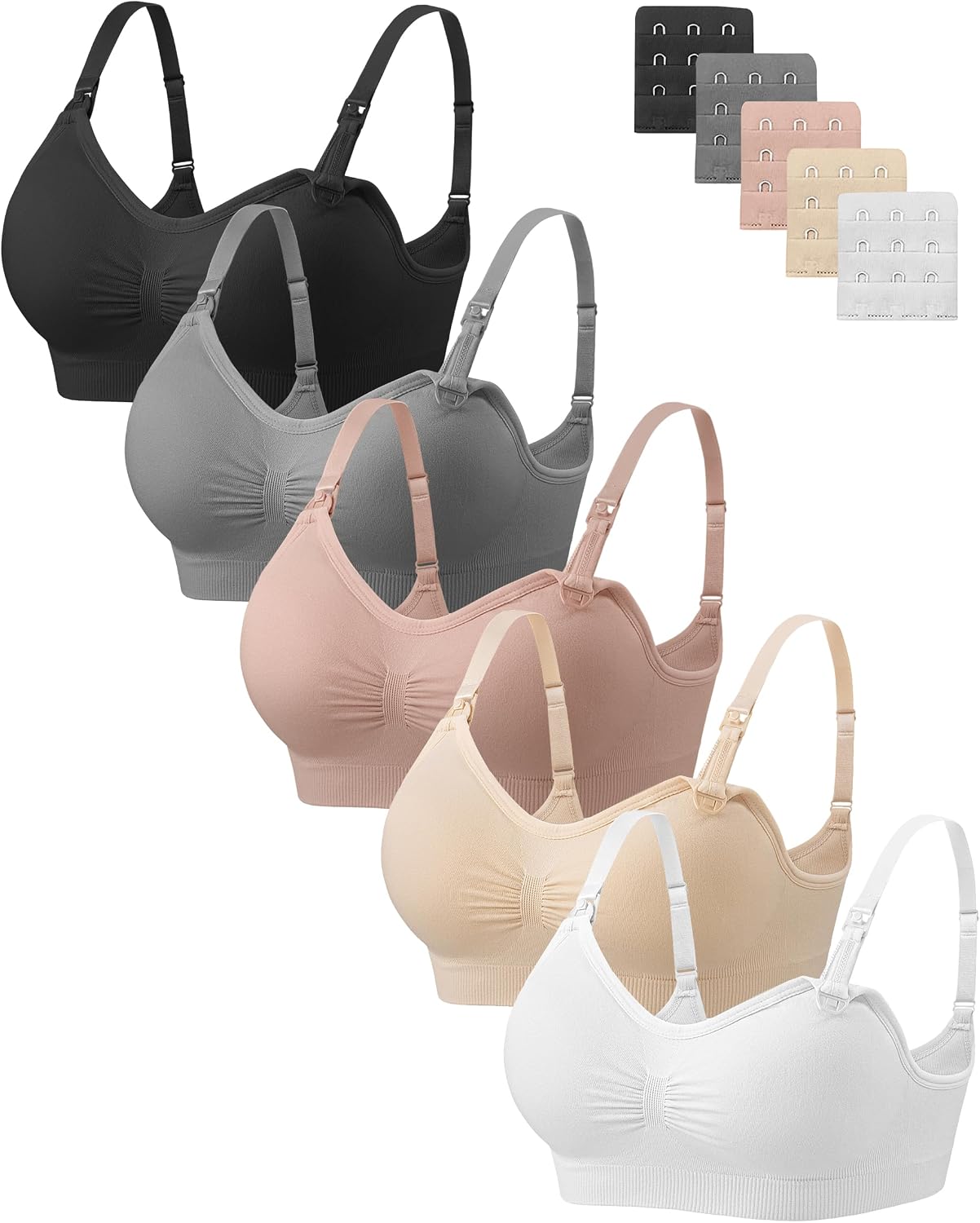 Detalle de habibee Women's Seamless Nursing Bras, 5-Pack, Wireless with Removable Pads