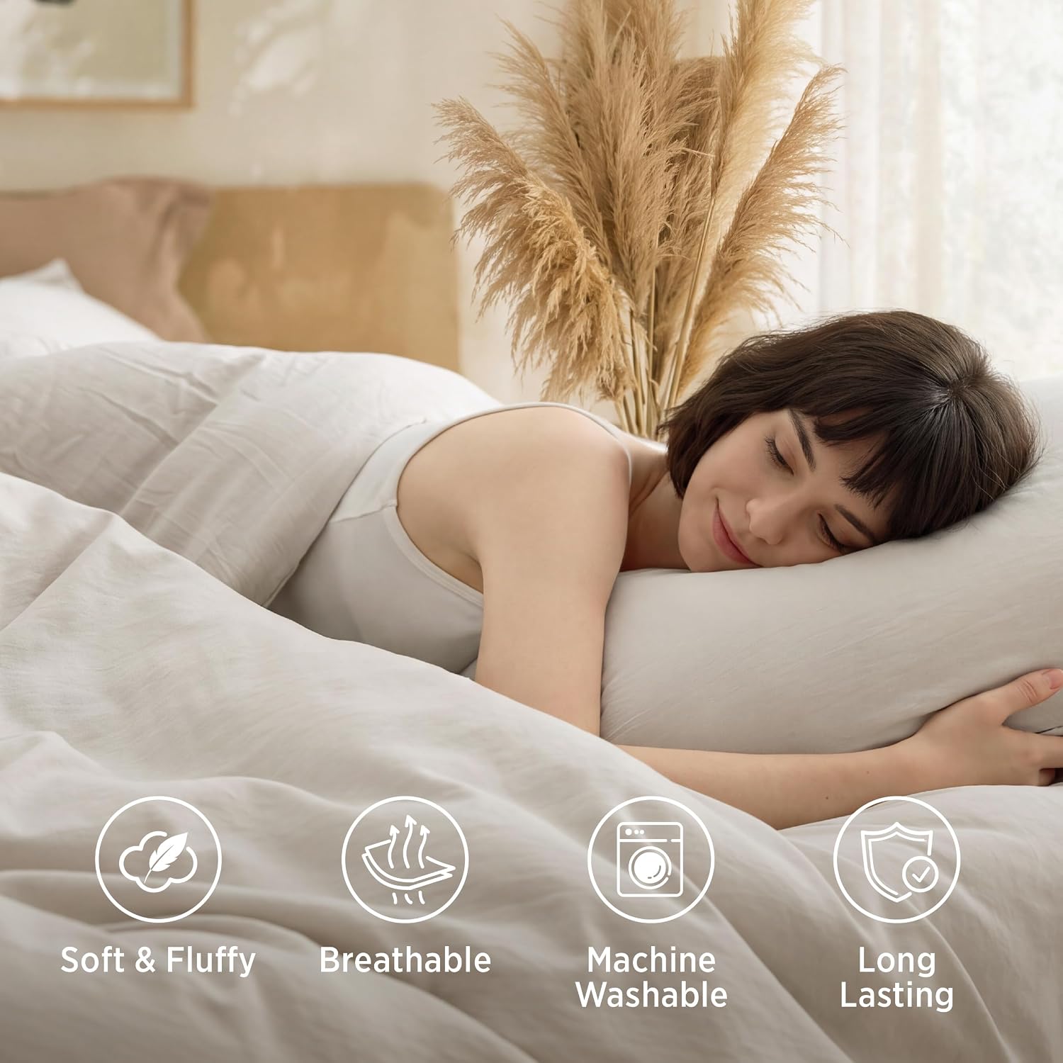 Detalle 2 de Bedsure BB349B2 Queen Comforter Set, Beige, Prewashed and Machine-Washable