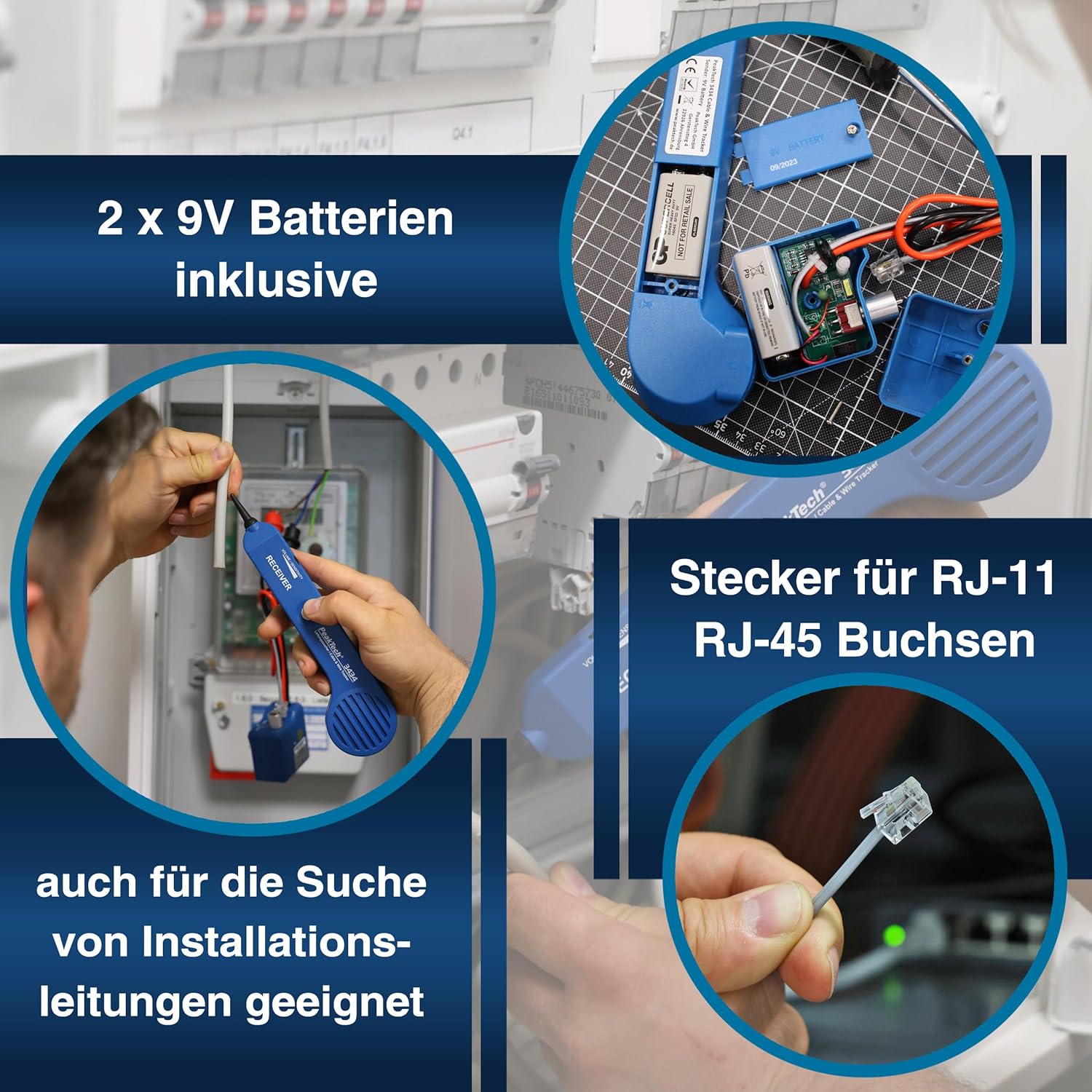 Thumbnail 4 de PeakTech P 3434 Leitungssuchgerät für Leitungen & Telefonkabel – Durchgangsprüfer, Tonsignal, RJ11/Krokoklemmen, 3 Jahre Garantie