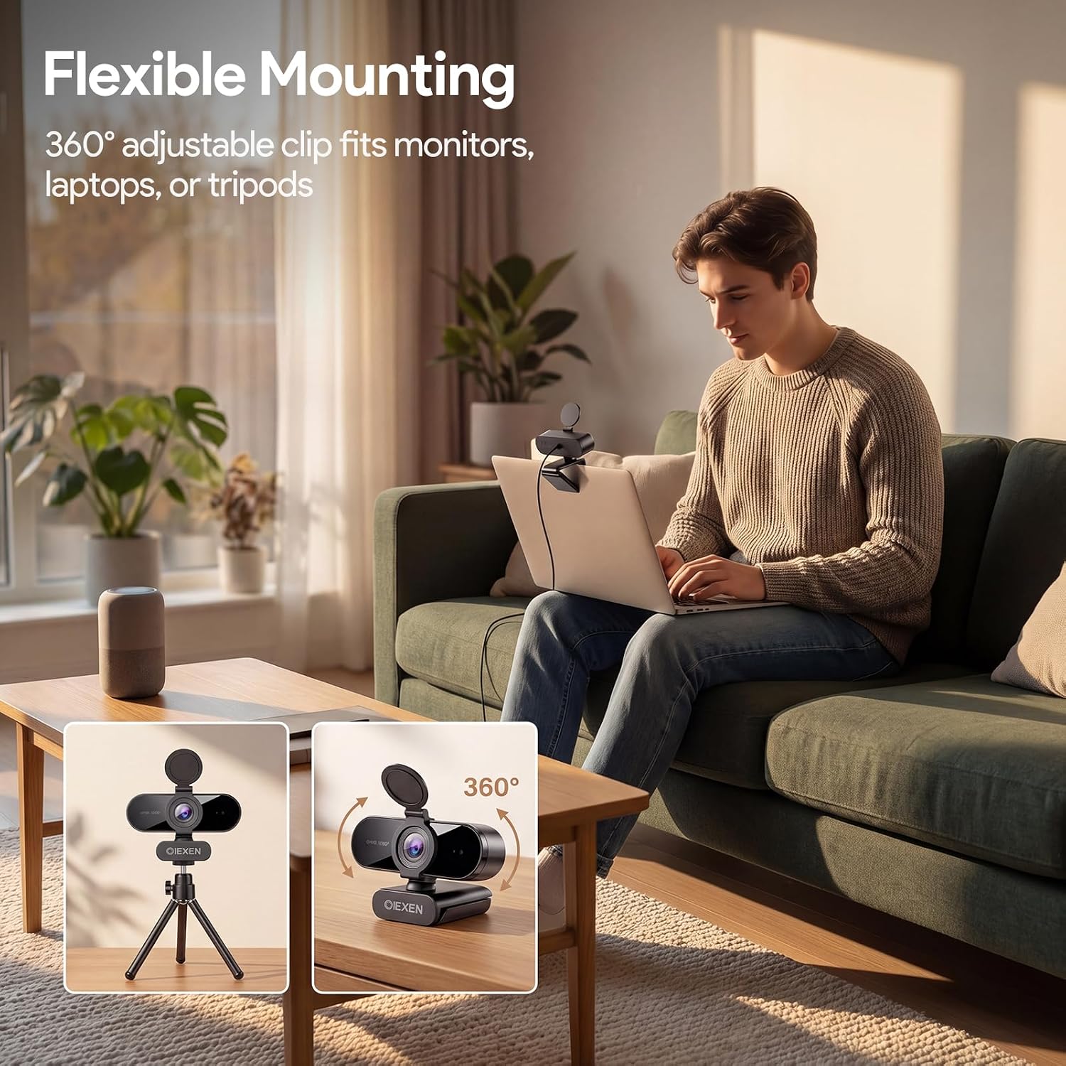 Thumbnail 6 de OIEXEN 1080P Webcam with Microphone and Privacy Cover — Plug & Play for UK Home Offices