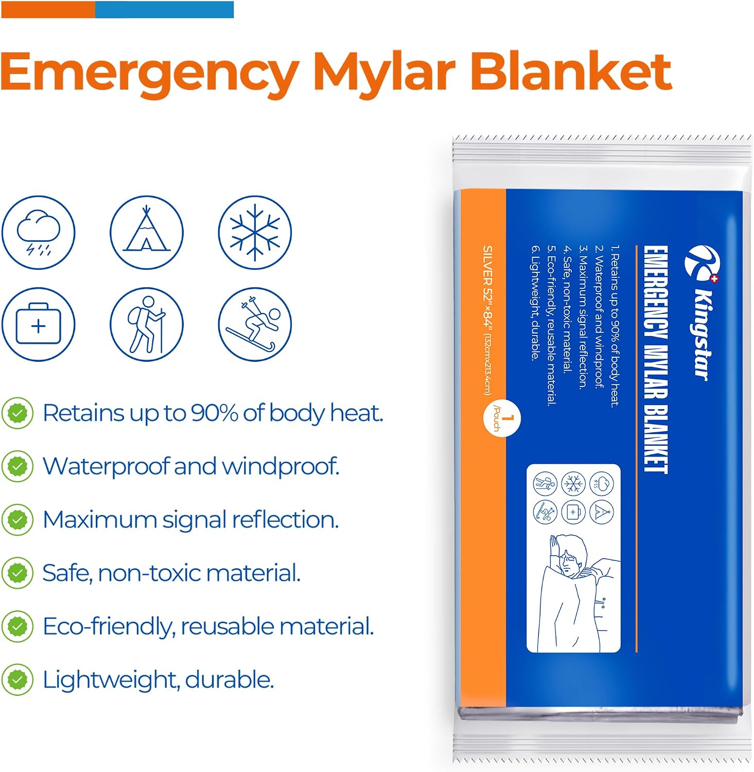 Detalle 2 de K Kingstar EM120 Emergency Blankets, 120-Pack, 213 × 132 cm