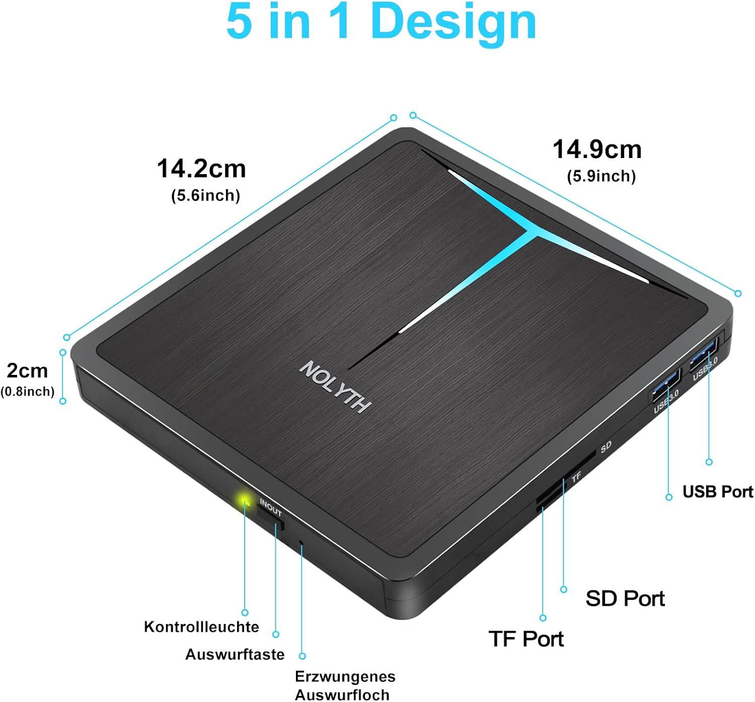 Detalle 2 de NOLYTH Externes DVD Laufwerk USB 3.0 💿