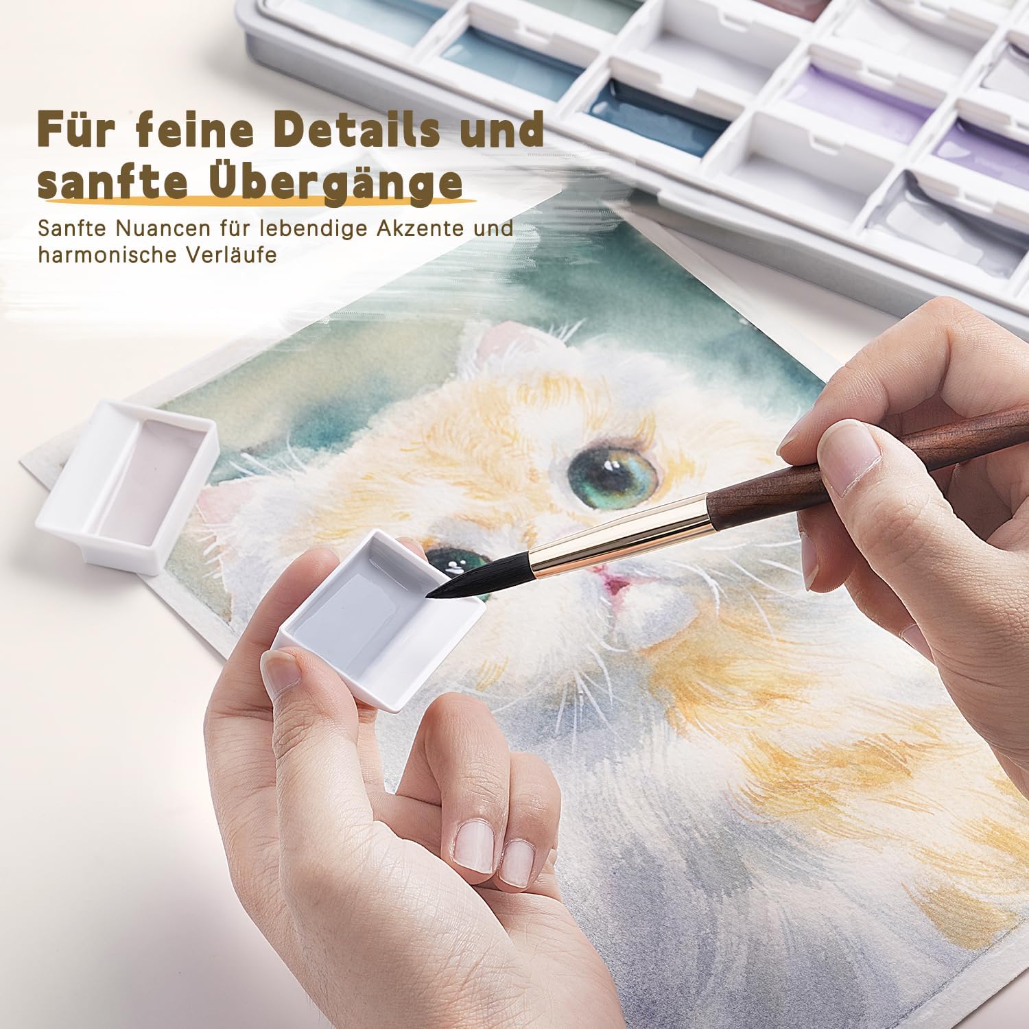 Detalle de Fuumuui Aquarellfarben-Set mit 24 deckenden Farben (halbgetrocknet) inkl. Mischpalette