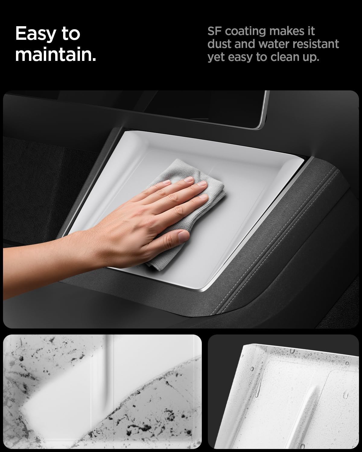 Detalle de Spigen Mittelkonsole Abdeckung für kabelloses Ladepad (Tesla Model Y Juniper 2025/2026) – Ultraflach 0,8 mm, Silikon – Weiß