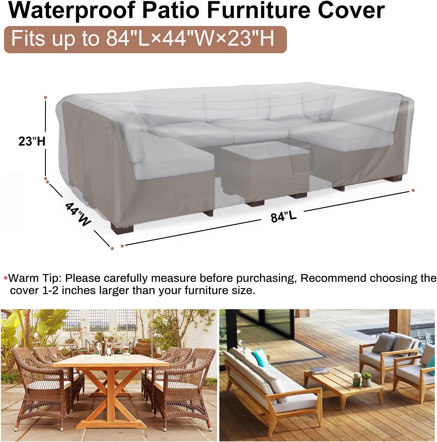 Detalle 2 de Mrrihand Patio Furniture Cover 84"L x 44"W x 23"H
