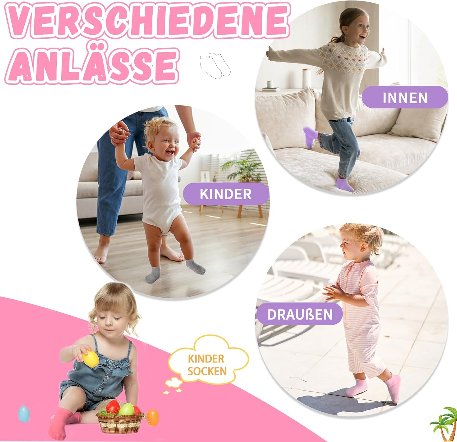 Detalle de ELUTONG Kinder Antirutsch Knöchel Socken, 12 Paar – Baumwolle Stoppersocken mit rutschfester Griffigkeit für Jungen und Mädchen (6 Monate–7 Jahre)