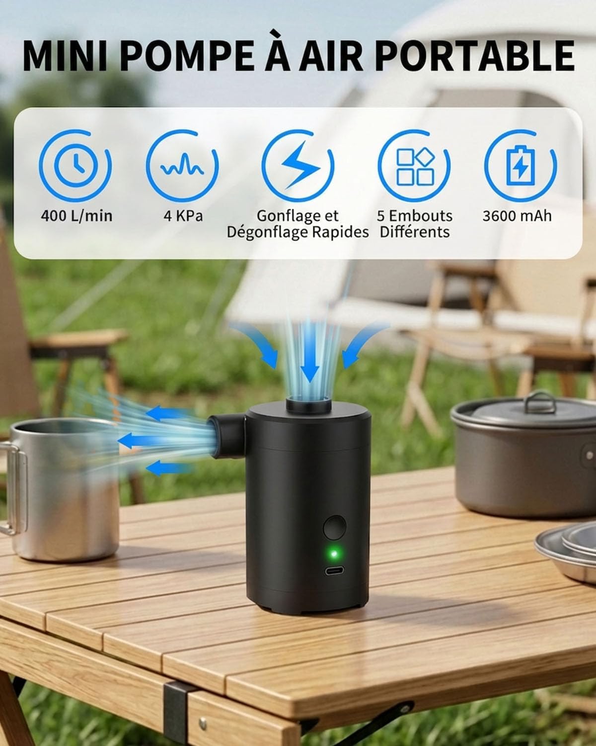 Thumbnail 1 de Zenmos Elektrische Luftpumpe für Luftmatratze – 3600mAh, 5 Düsen, kompakt & wiederaufladbar