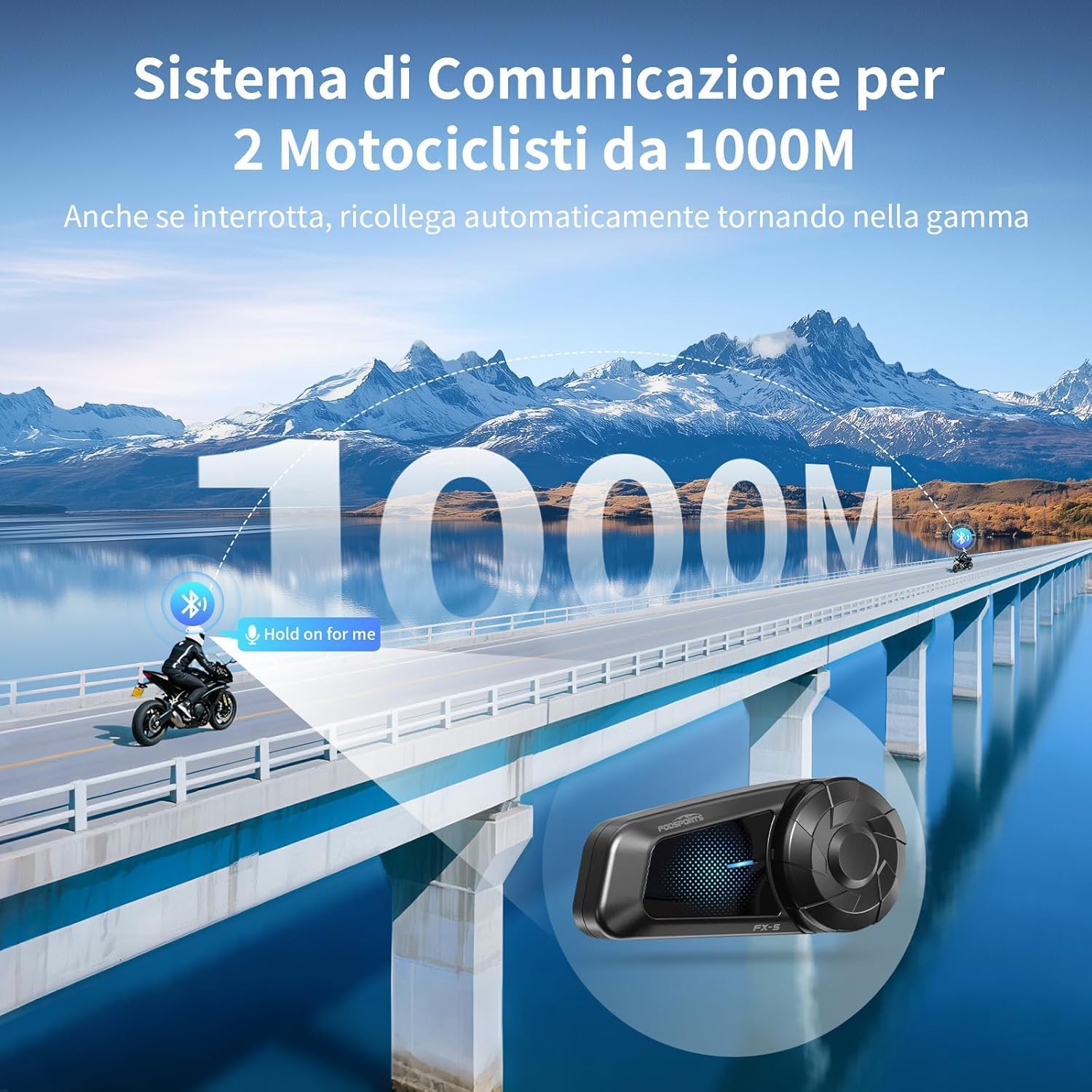 Detalle de Fodsports FX-S Interfono Moto Singolo con Auricolare per Casco – Bluetooth 5.4, IP67, 1000 m, Noise Reduction, HiFi