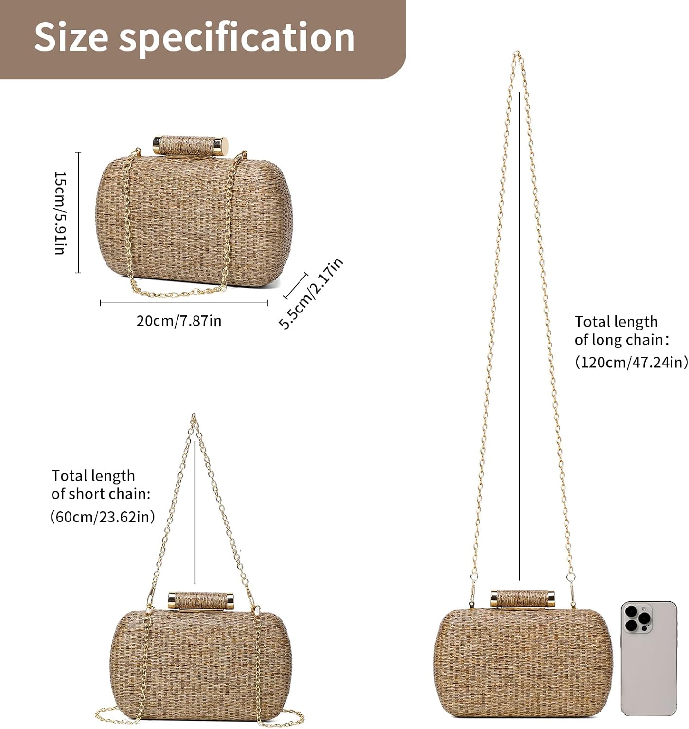 Detalle de Cckuu Women’s Raffia Straw Clutch Bag – hand-woven wicker evening purse for summer weddings and beach days