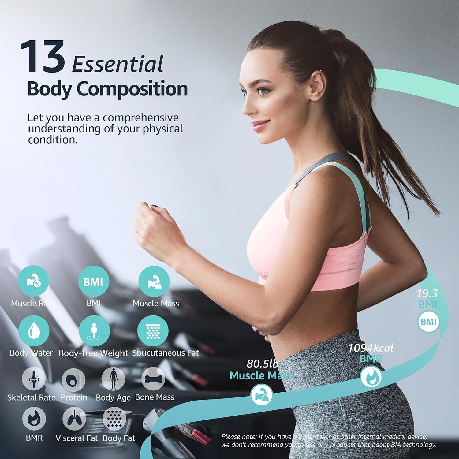 Detalle 2 de Posture Balance Pese Personne pour Salle de Bain – Haute Précision et imagerie 13 indicateurs avec l’app Fitdays