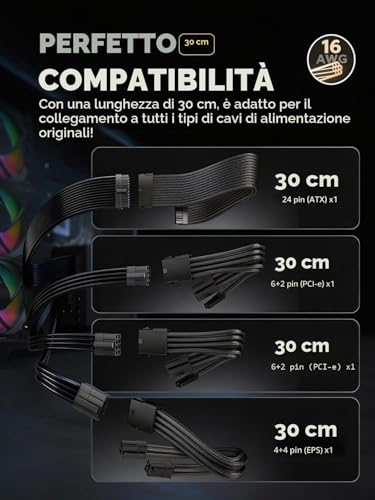 Thumbnail 5 de AsiaHorse 16AWG Prolunga Cavo PSU con Pettini e Treccia Nylon – 30 cm