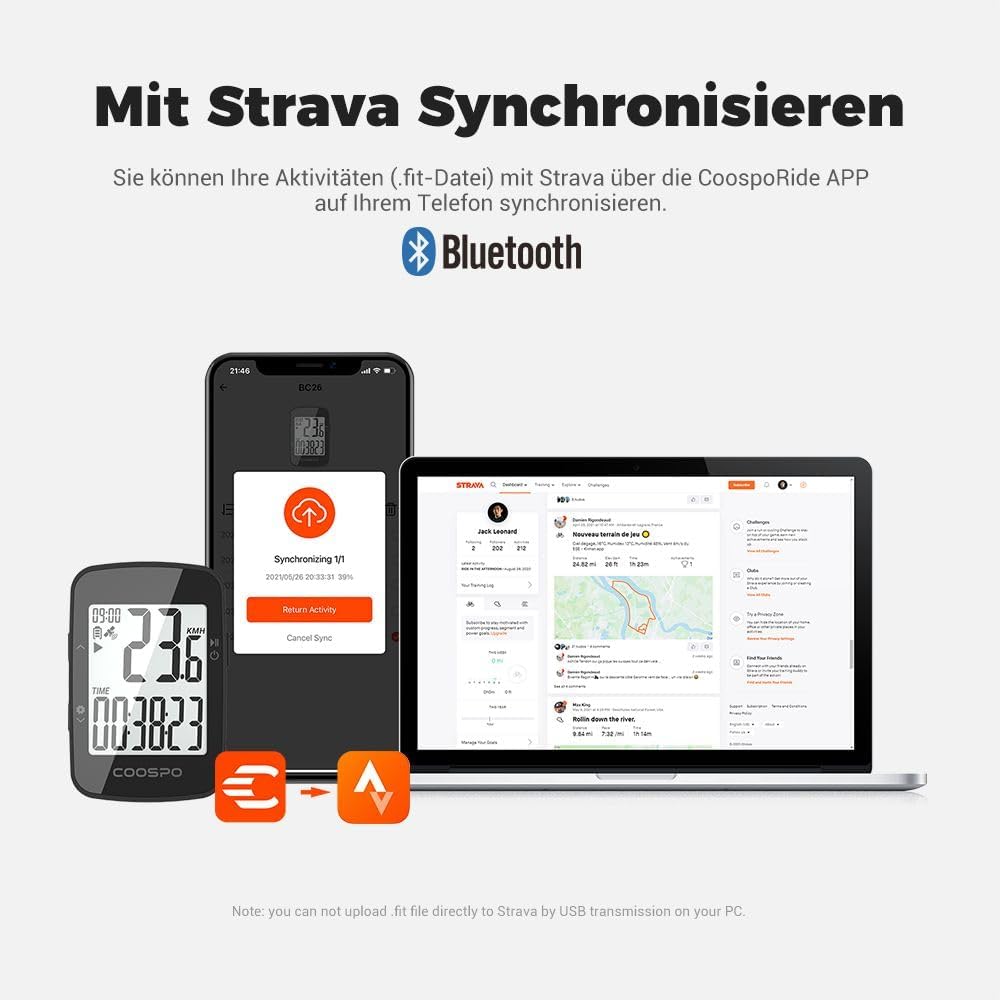Thumbnail 4 de CooSpo BC26 GPS-Fahrradcomputer kabellos mit Bluetooth 5.0/ANT+ und 2,3-Zoll-LCD