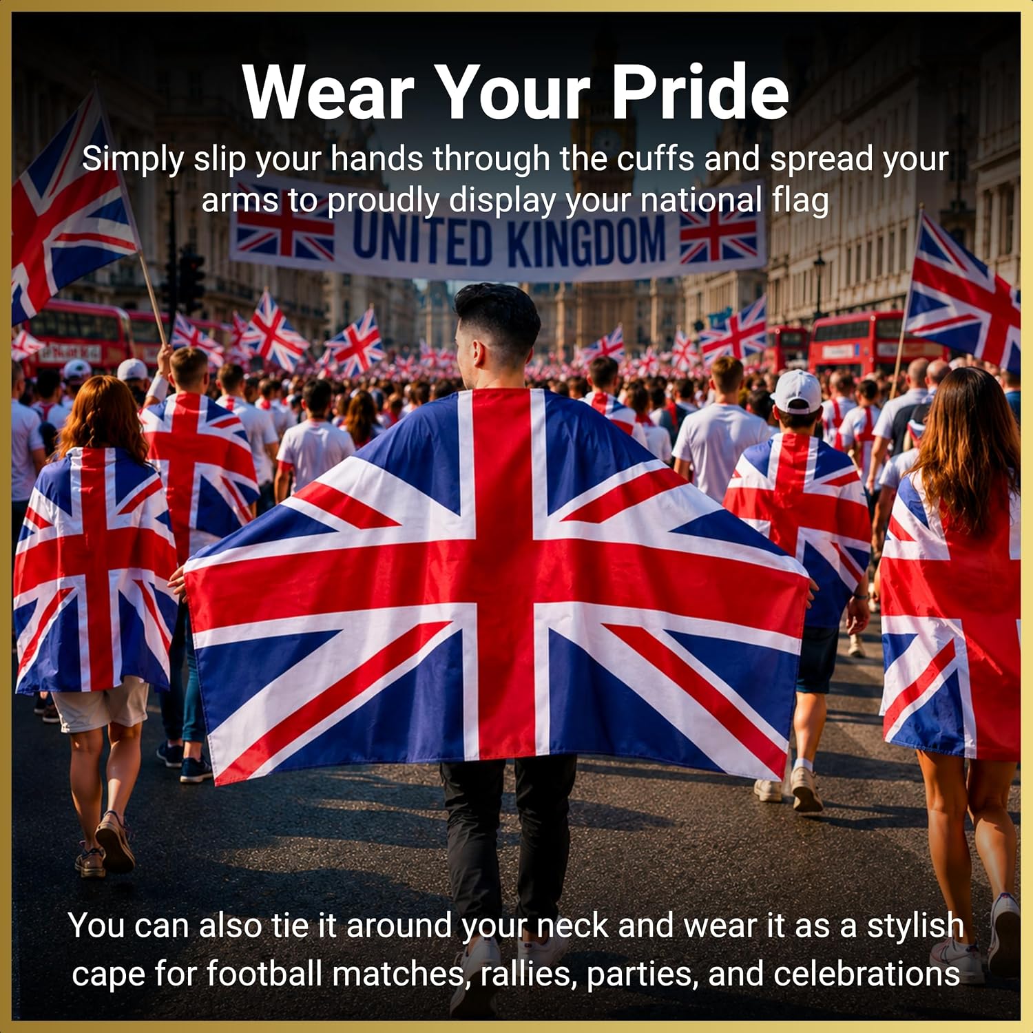 Detalle 2 de Union Jack Flag 5ft x 3ft with Sleeve – Large Wearable Polyester Flag for VE Day Celebrations and Events