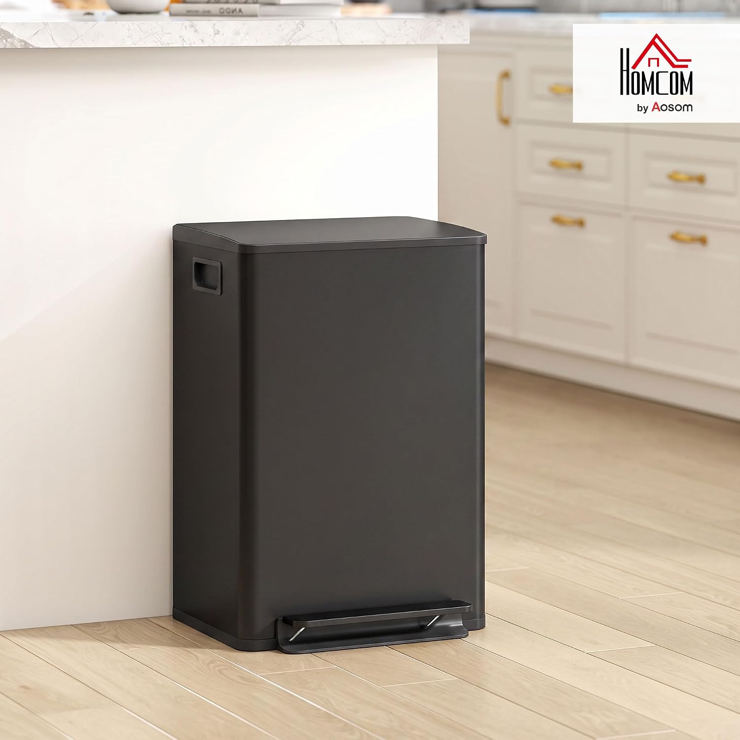 Detalle 2 de HOMCOM 851-058V00BK pedaalemmer 50 l, zwart roestvrij staal met soft-close