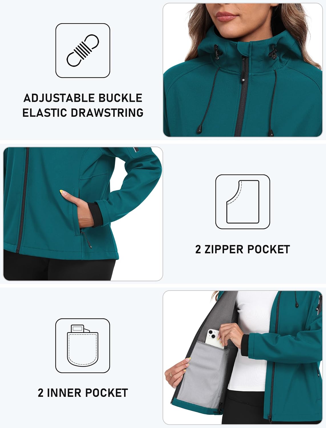 Thumbnail 3 de MoFiz Women's Fleece-Lined Softshell Jacket with Hood, 5 Pockets