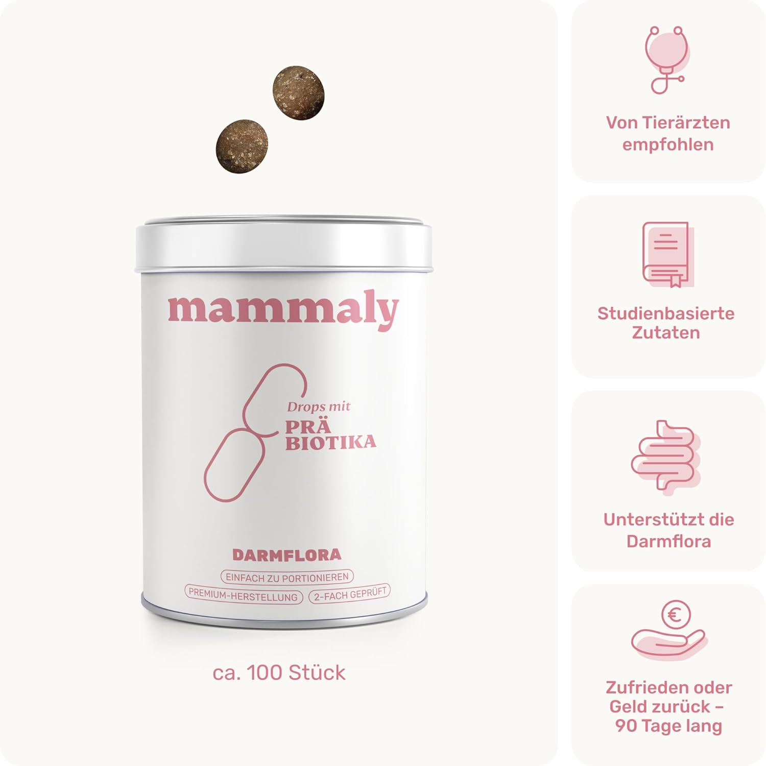 Detalle 2 de Probiotika-Drops für Hunde 170 g – Verdauungssnacks zur Unterstützung der Darmflora