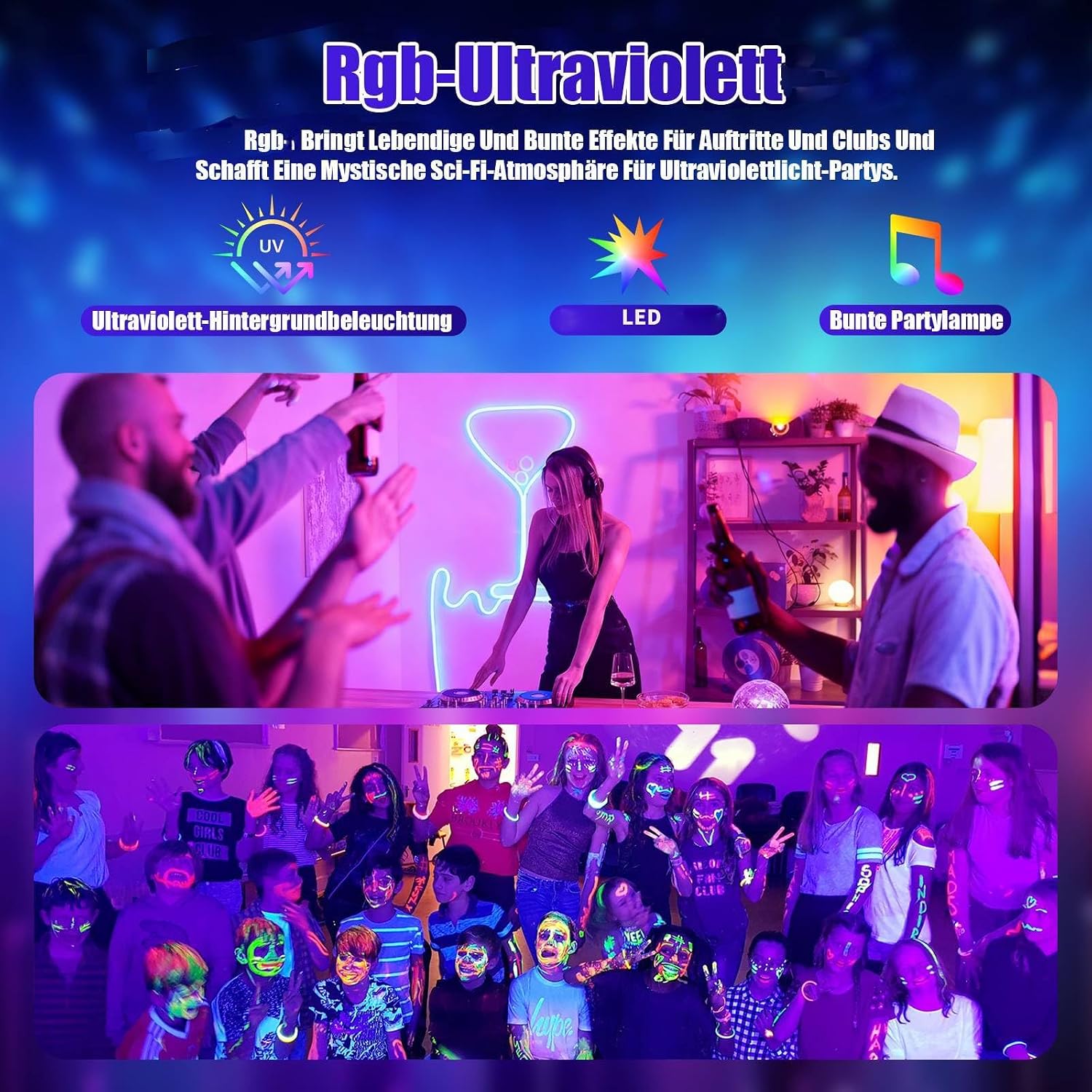 Thumbnail 3 de Vicalo 4 in 1 Disco Partylicht mit Discokugel – RGB LED Par Strahler für Hauspartys, Clubs und Events
