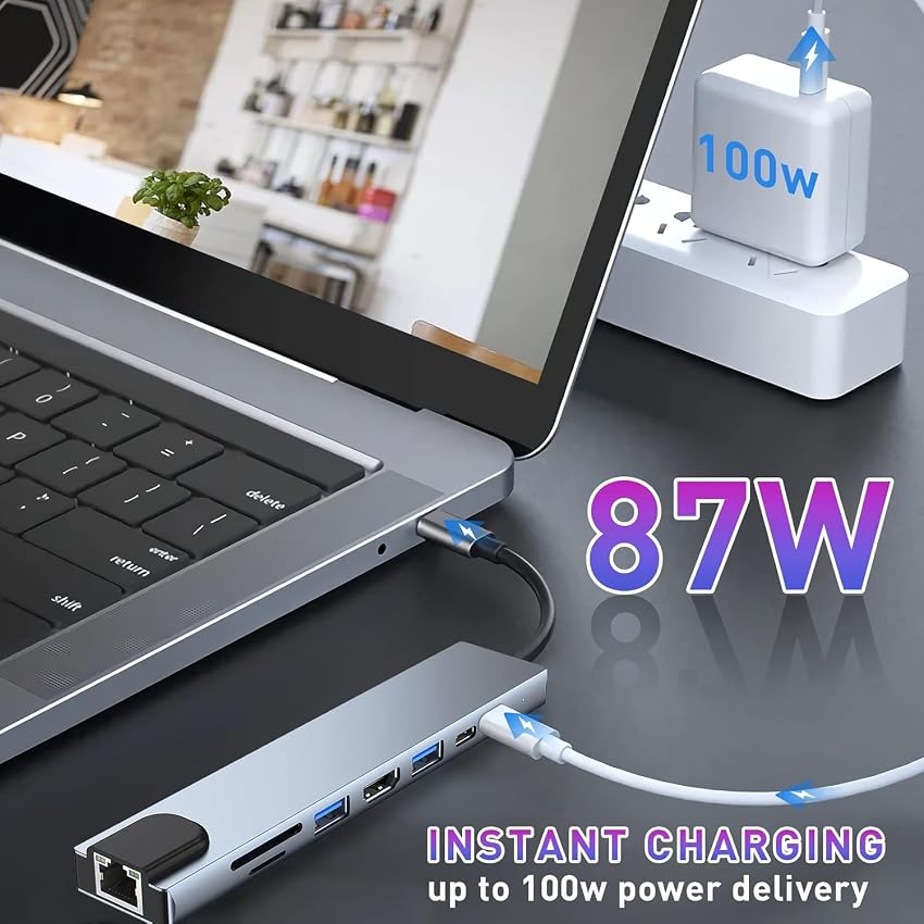 Detalle de Moman Base de Carga USB C Hub 8 en 1 con 100 W PD