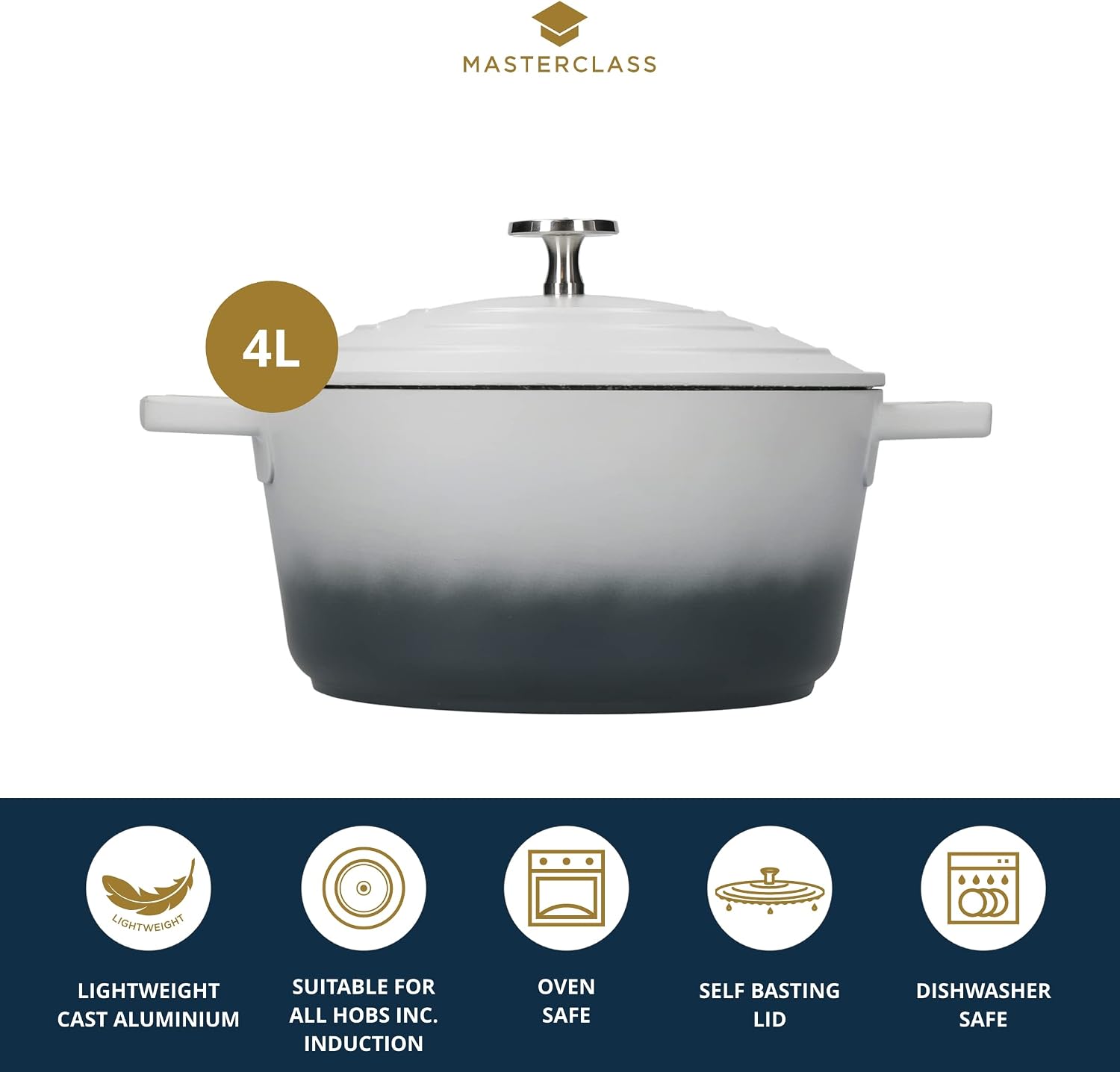 Detalle 2 de MasterClass 24 cm 4 Litre Cast Aluminium Casserole Dish with Self-Basting Lid