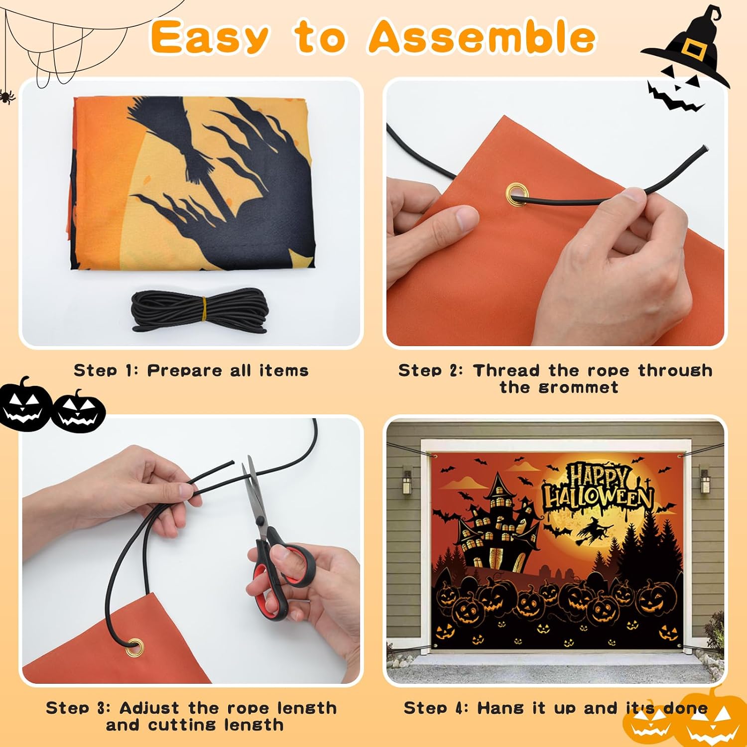 Detalle de XMZFAC 7 x 8 ft Halloween Garage Door Cover, Polyester Pumpkin Banner