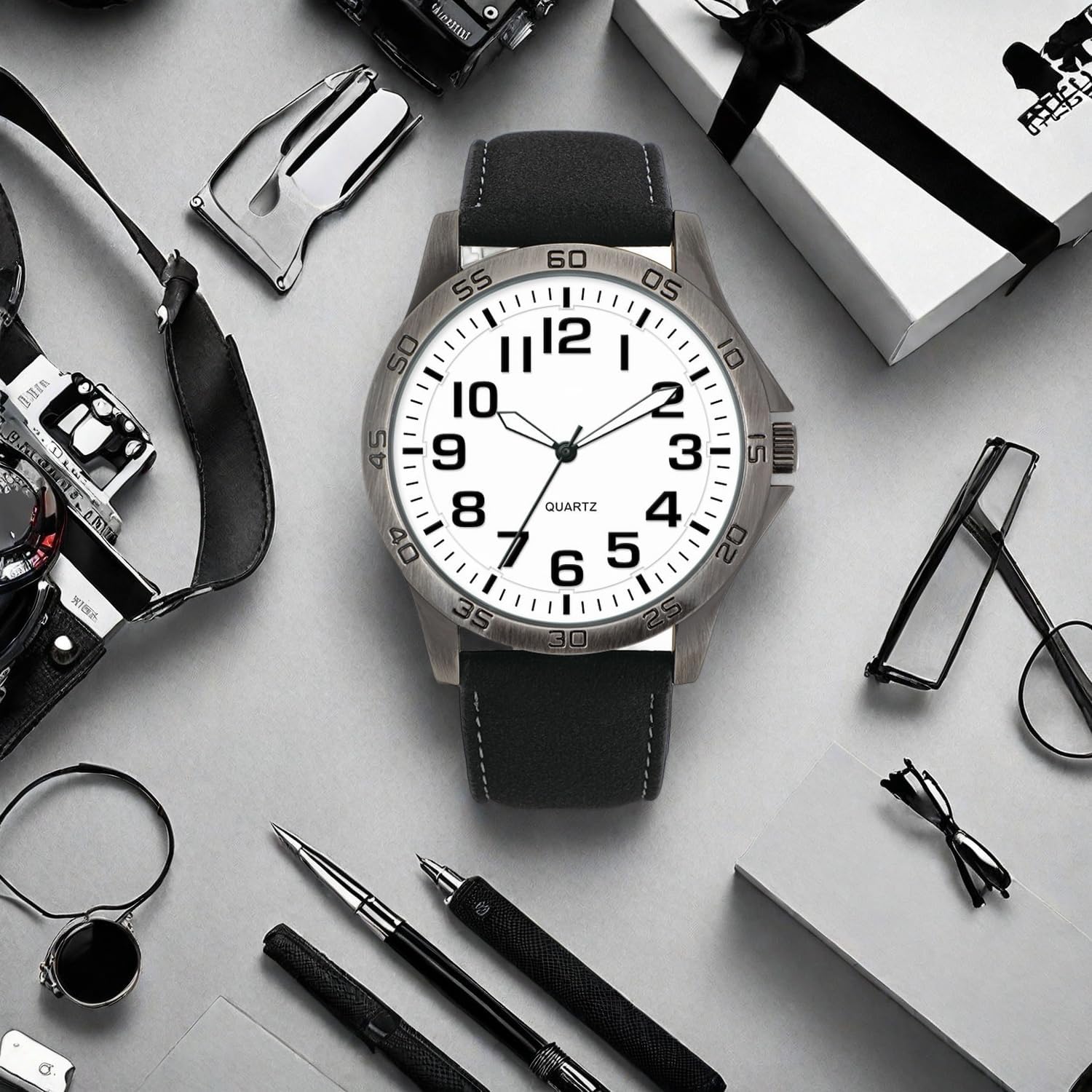 Thumbnail 3 de NUOVO Herren Analog-Quarzuhr mit weißem Zifferblatt (Silikon- oder Lederarmband)