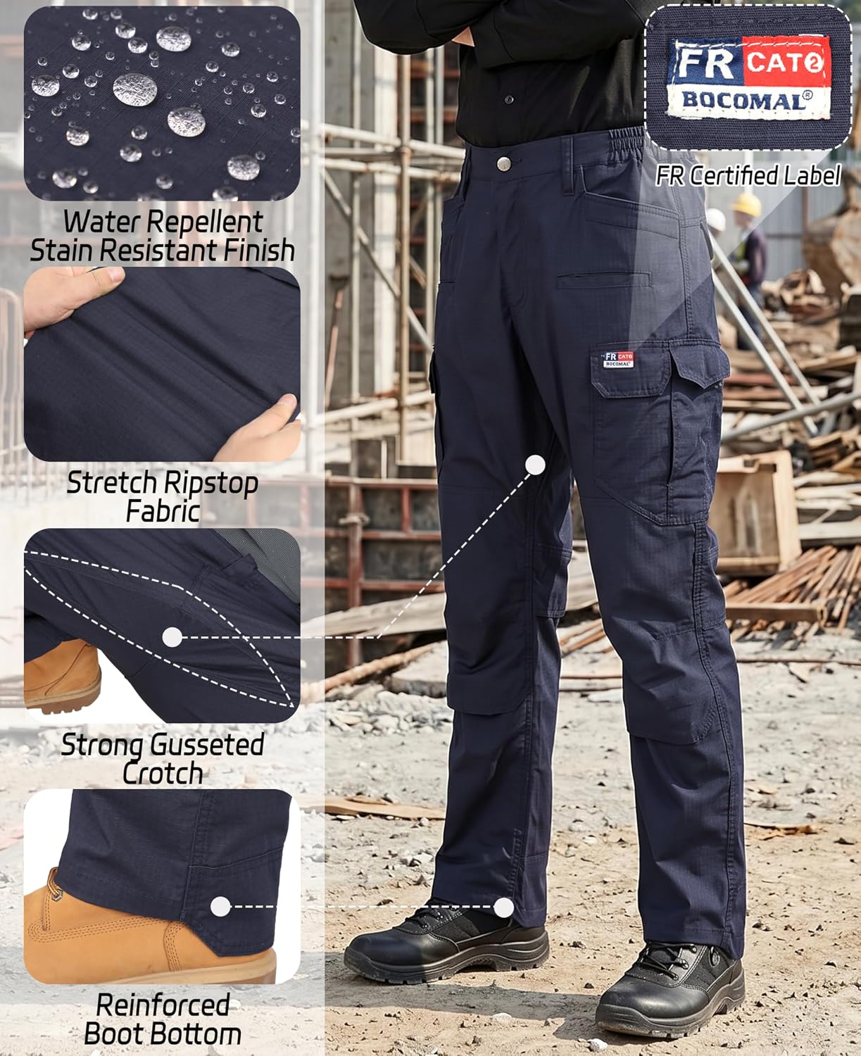 Detalle 1 de BOCOMAL FR Cargo Work Pants, Ripstop