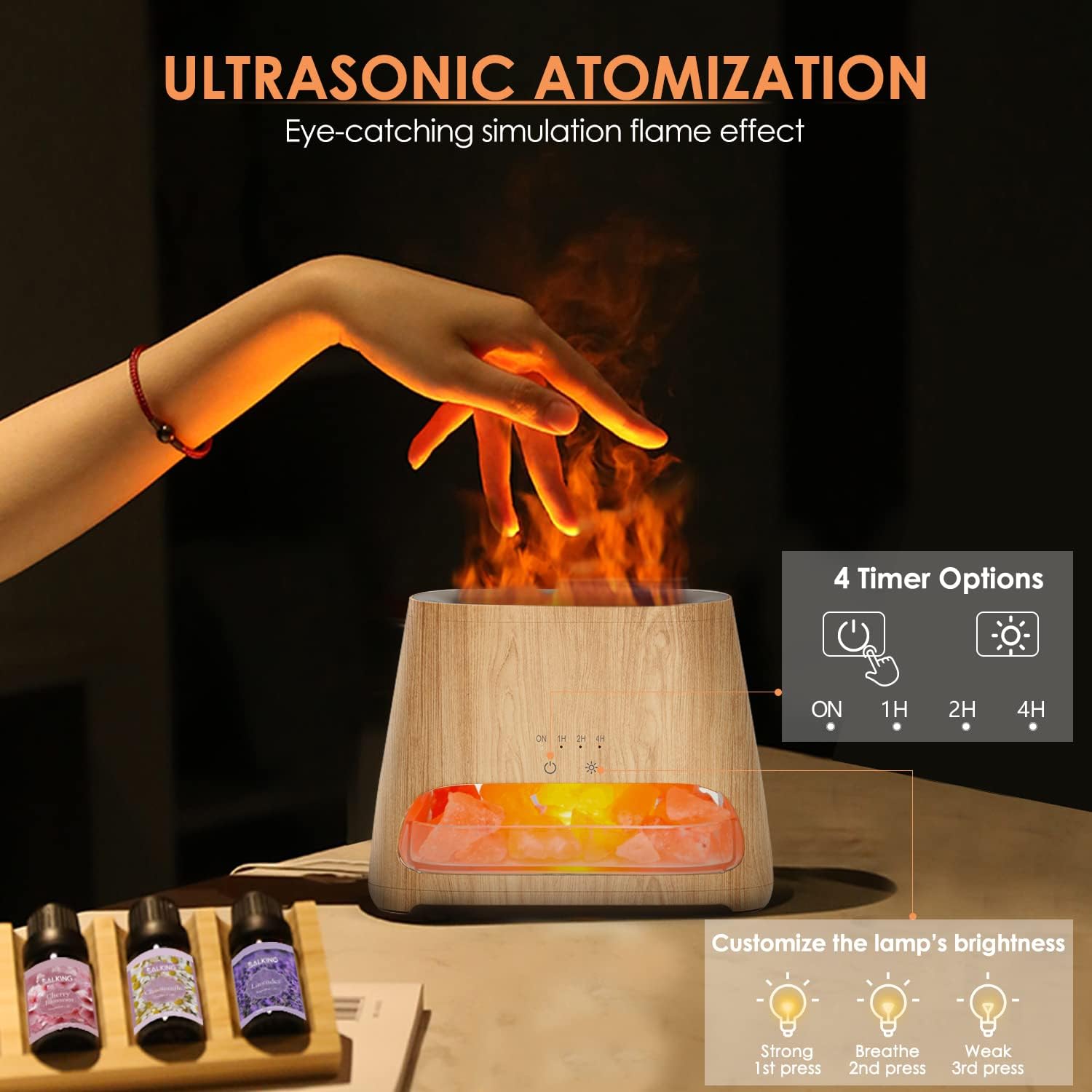 Detalle de SALKING 2-in-1 Aroma Diffuser & Salt Range Pakistan Lampe mit Flammeneffekt, 150 ml (Holz)