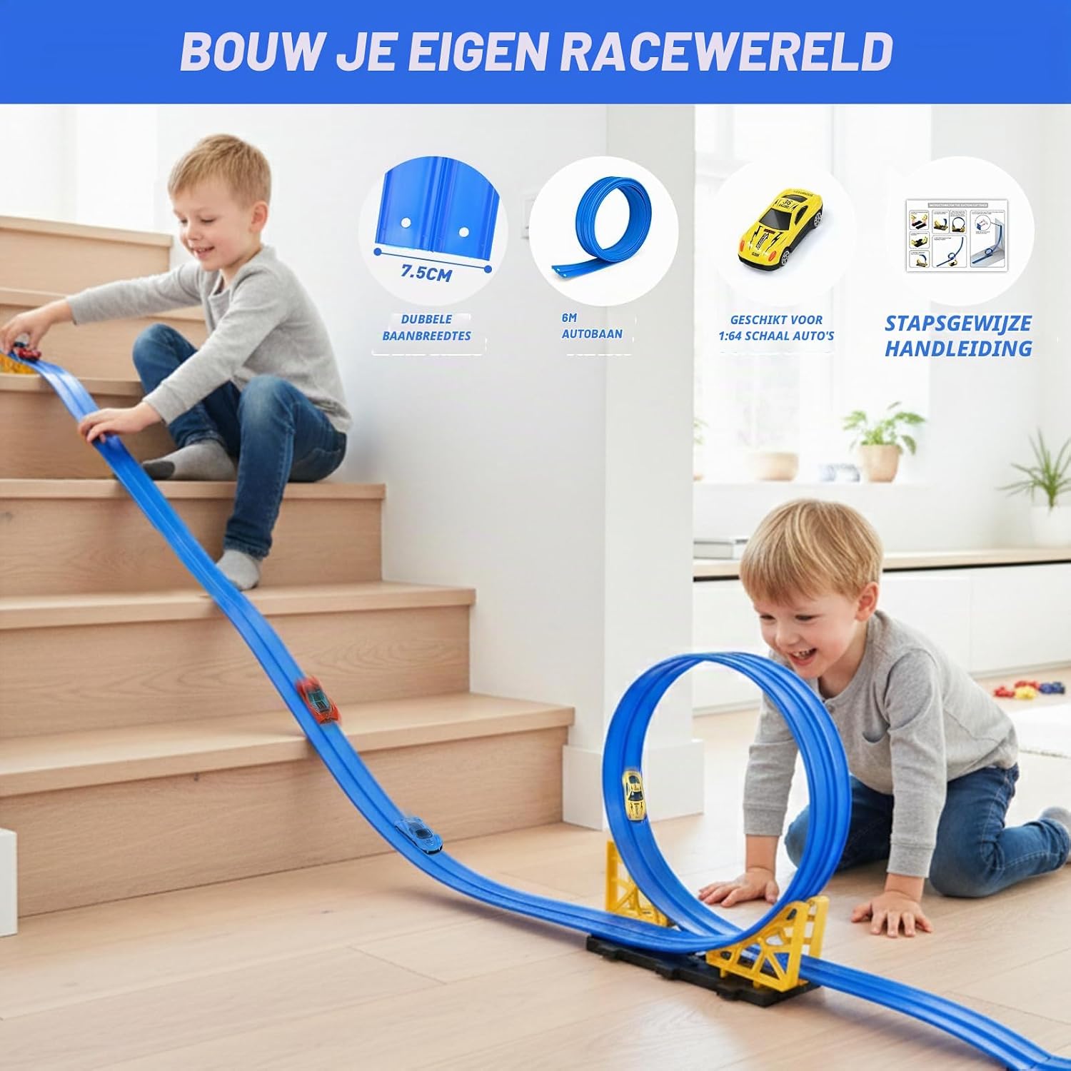 Detalle 2 de Dreamon 088-11-6m-blue flexibele dubbele racebaan, 6 meter met 4 auto's