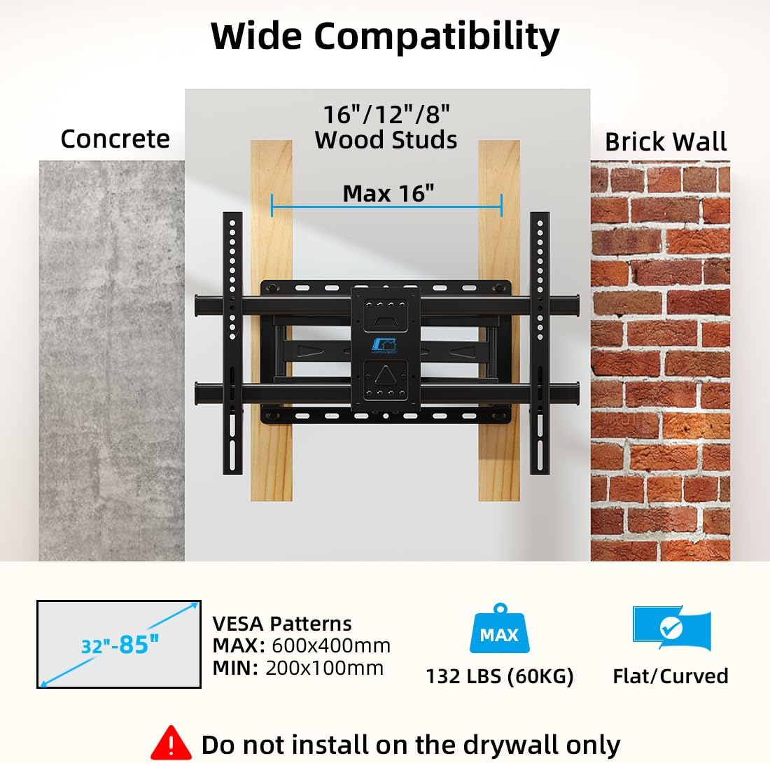 Detalle de HOME VISION Full Motion TV Wall Mount with Soundbar Bracket for 32-85 inch TVs