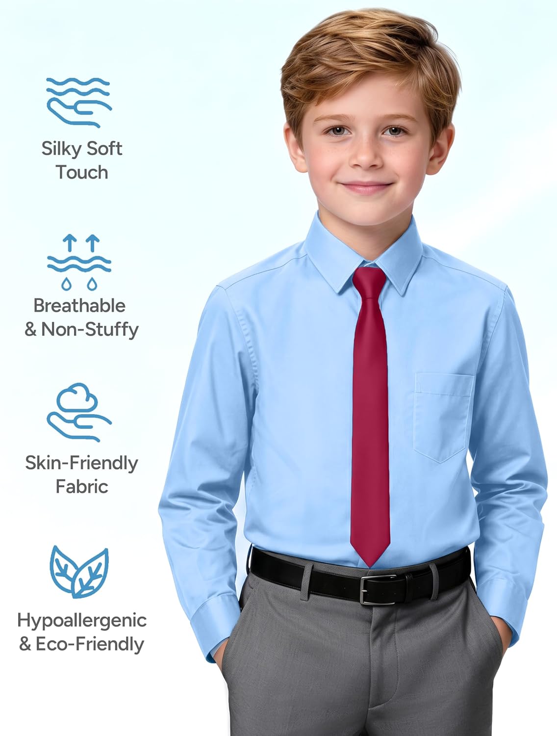 Detalle 1 de Boys’ Dress Shirt Set with Tie, Regular & Husky Fit