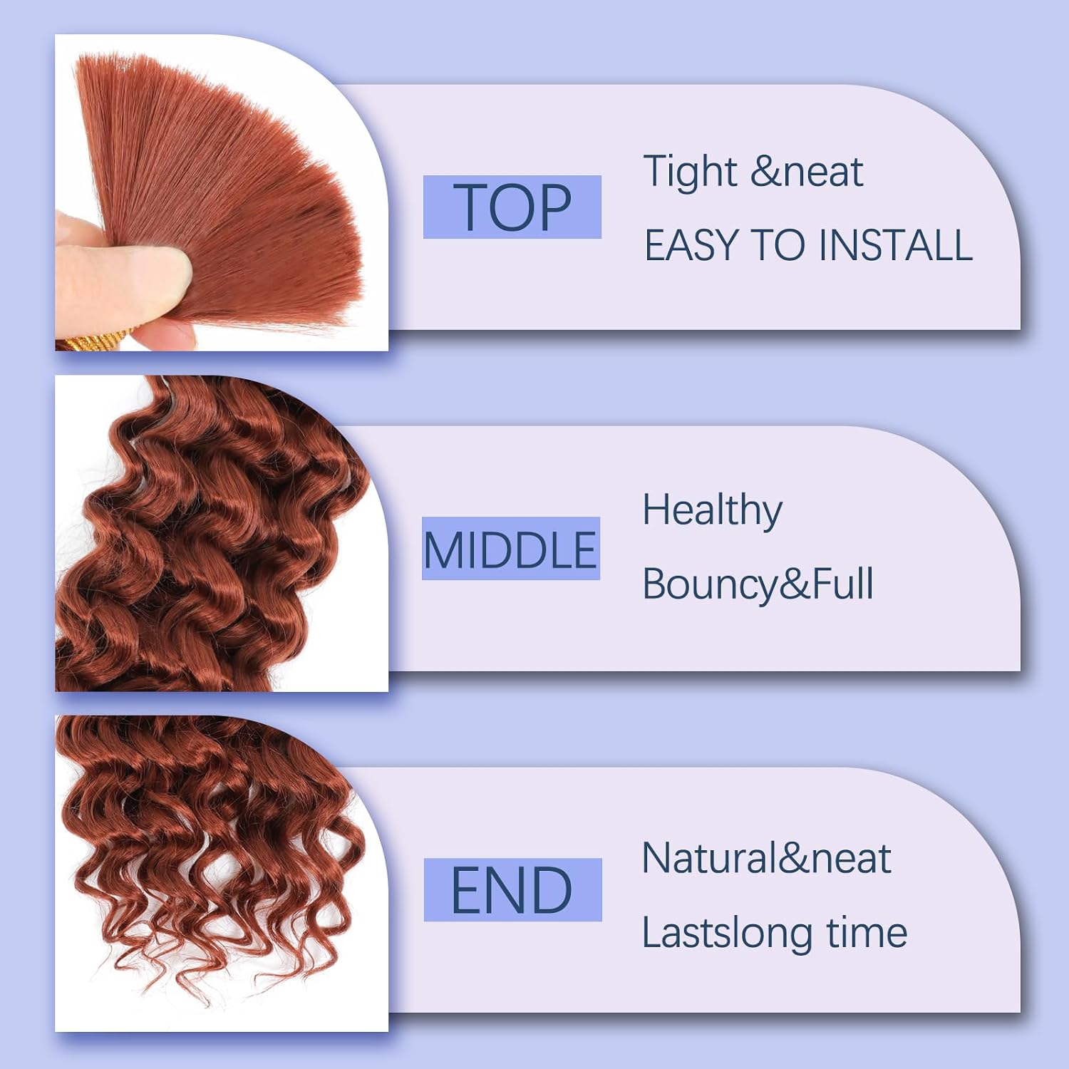 Thumbnail 3 de BLTYXT Deep Wave Bulk Hair 18 Zoll – 6 Bundles synthetische Braiding Hair mit Crochet Hook, Farbe 350