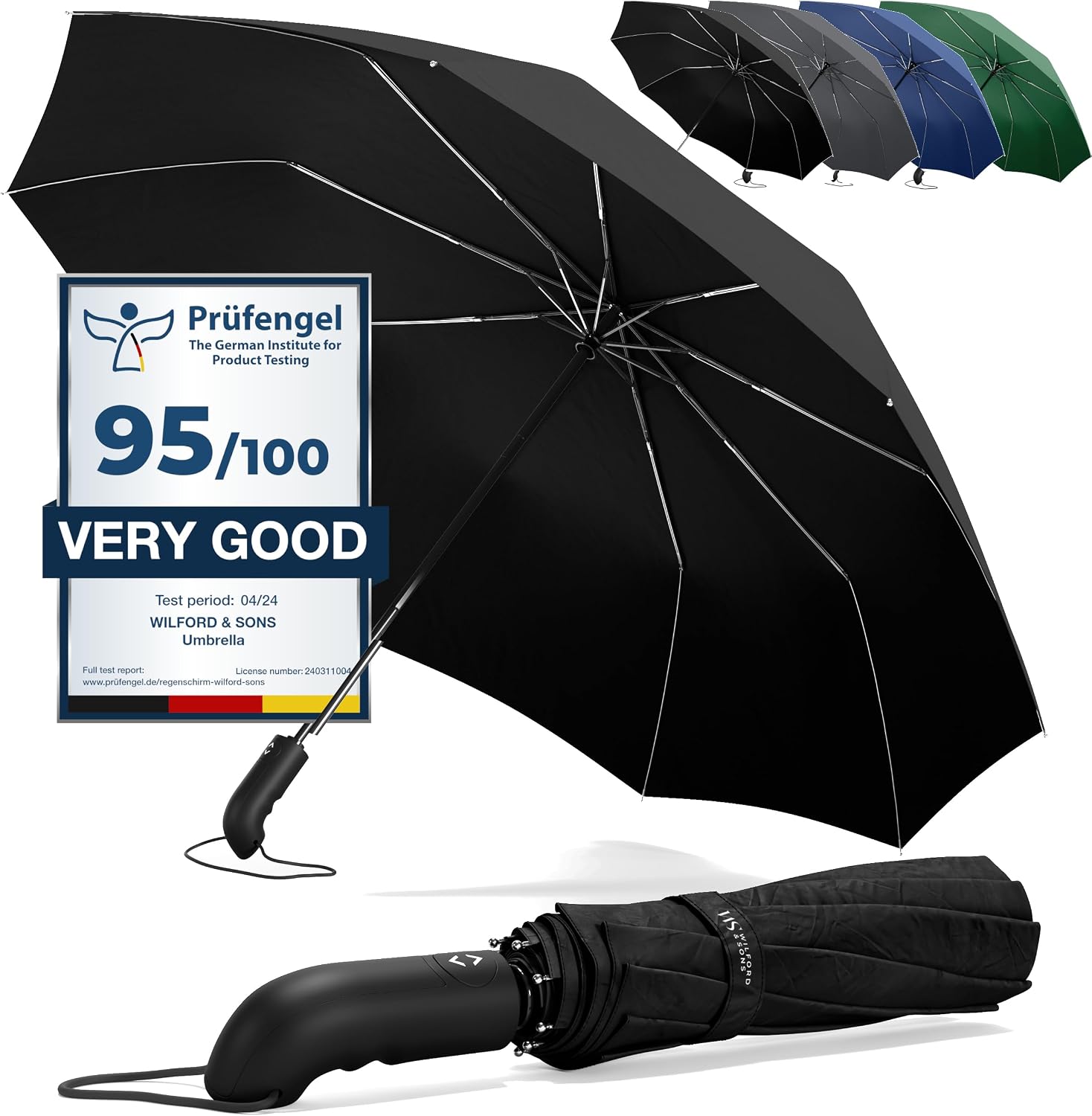 Detalle de Parapluie Pliant Compact Automatique – Résistant au Vent et Télescopique, Noir