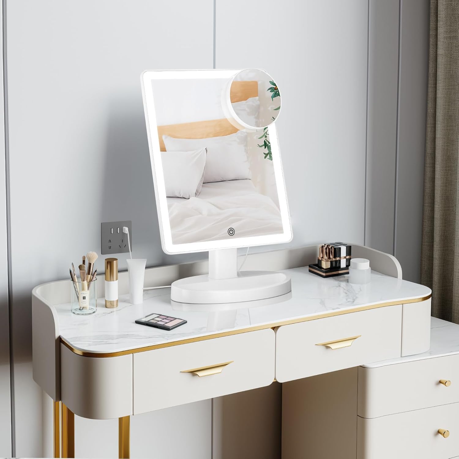 Detalle de FUNTOUCH Großer Schminkspiegel mit Beleuchtung (XL) – 10x Vergrößerung, 88 LEDs, 360° Drehbar