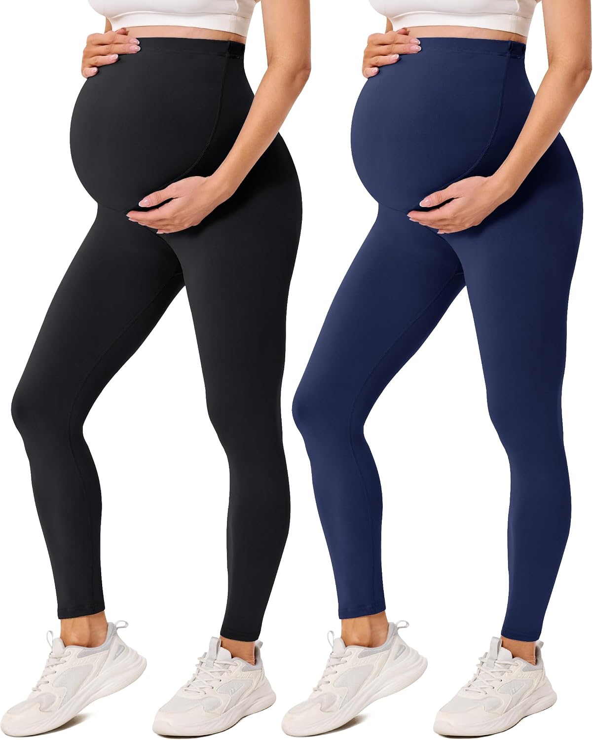 Detalle de VALANDY Creamlush 2 Pack Women’s Maternity Leggings (Over the Belly) for Workout, Yoga & Everyday Wear