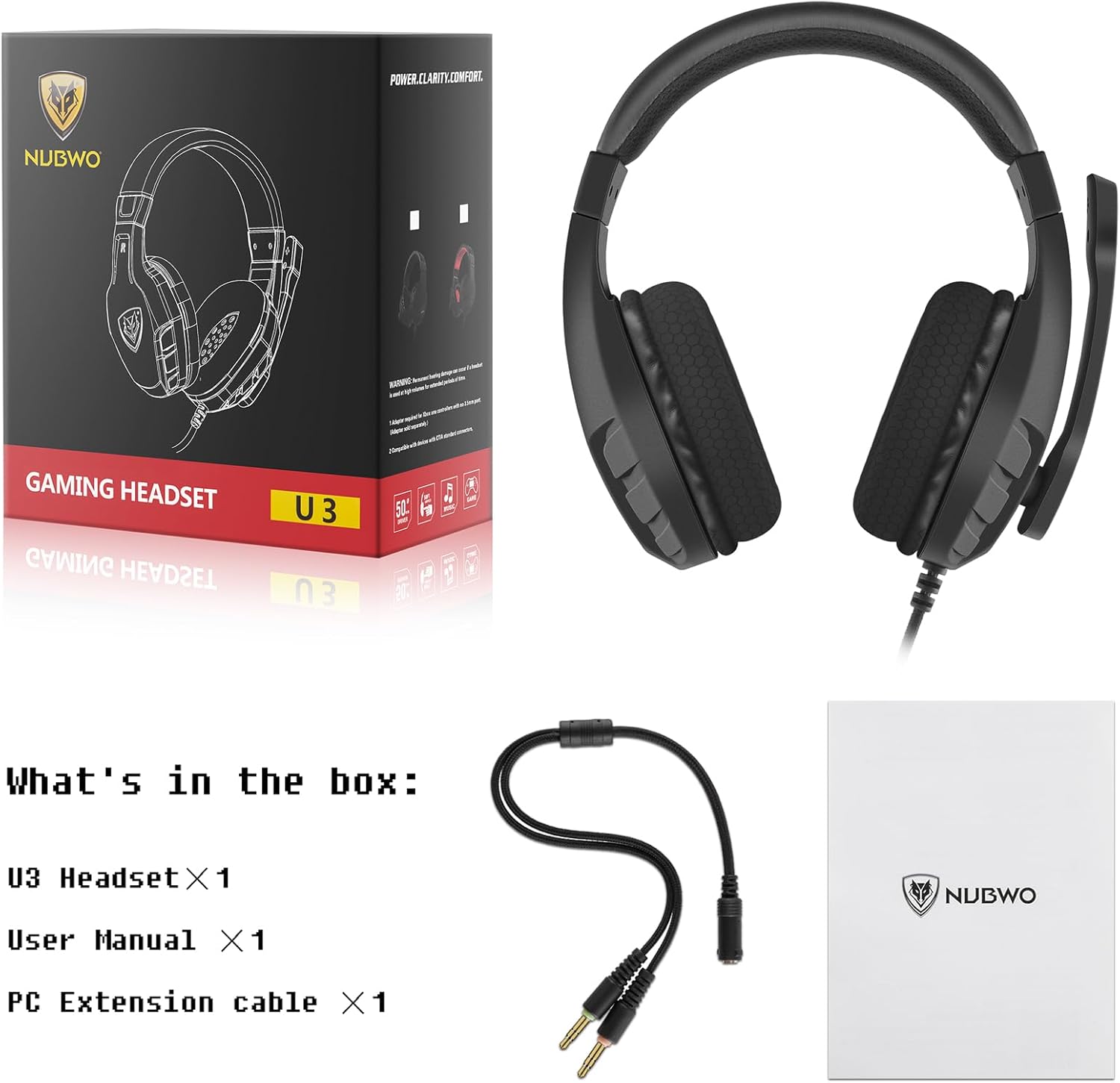 Thumbnail 6 de NUBWO U3 Gaming Headset with Mic – Wired Over-Ear Headphones for PC, PS4, PS5, Xbox One, Switch, Mac