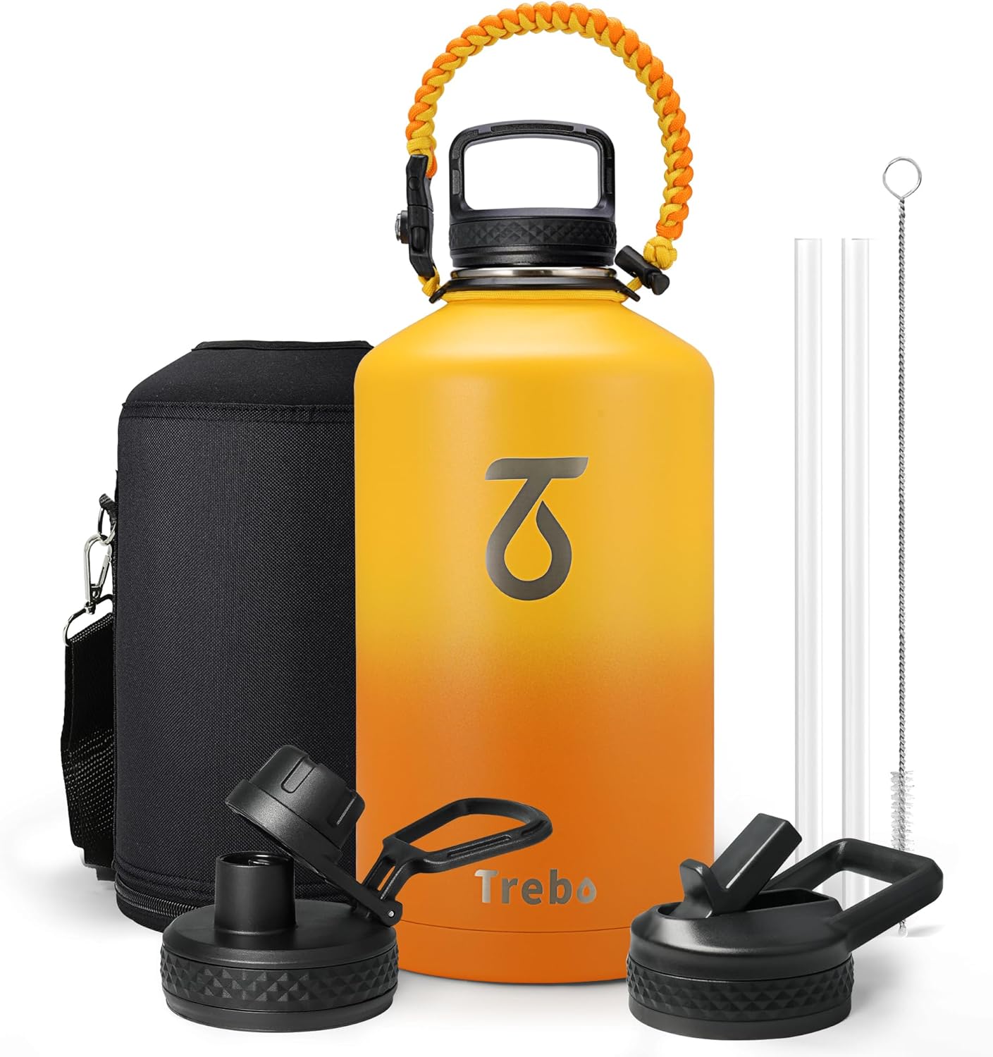 Detalle de Trebo 3.8 L Insulated Water Bottle with Paracord Handle and Straw – 128oz Vacuum Stainless Steel